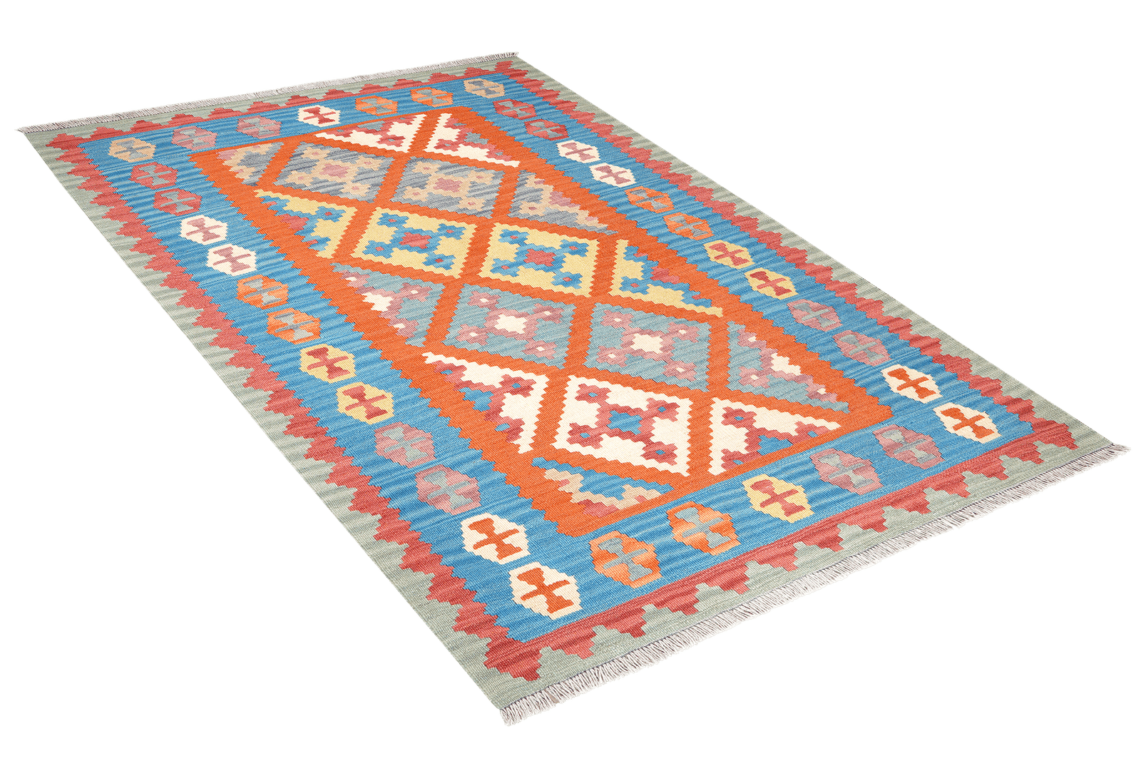 Kelim Gashgai — Handmade, 129x179 cm, Orange, 100% Virgin Wool | View 4