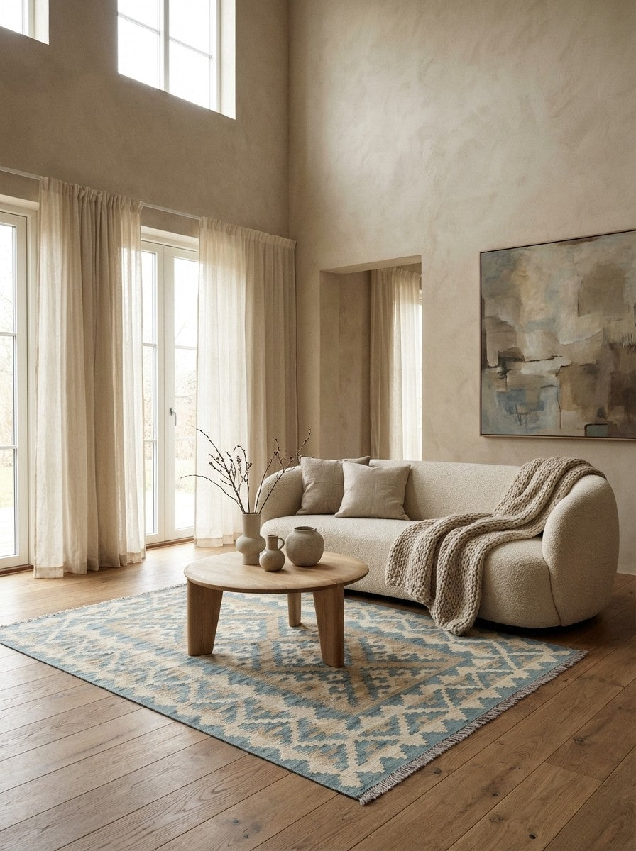 Kelim Gashgai — Handmade, 127x166 cm, Beige, 100% Virgin Wool | Detail view