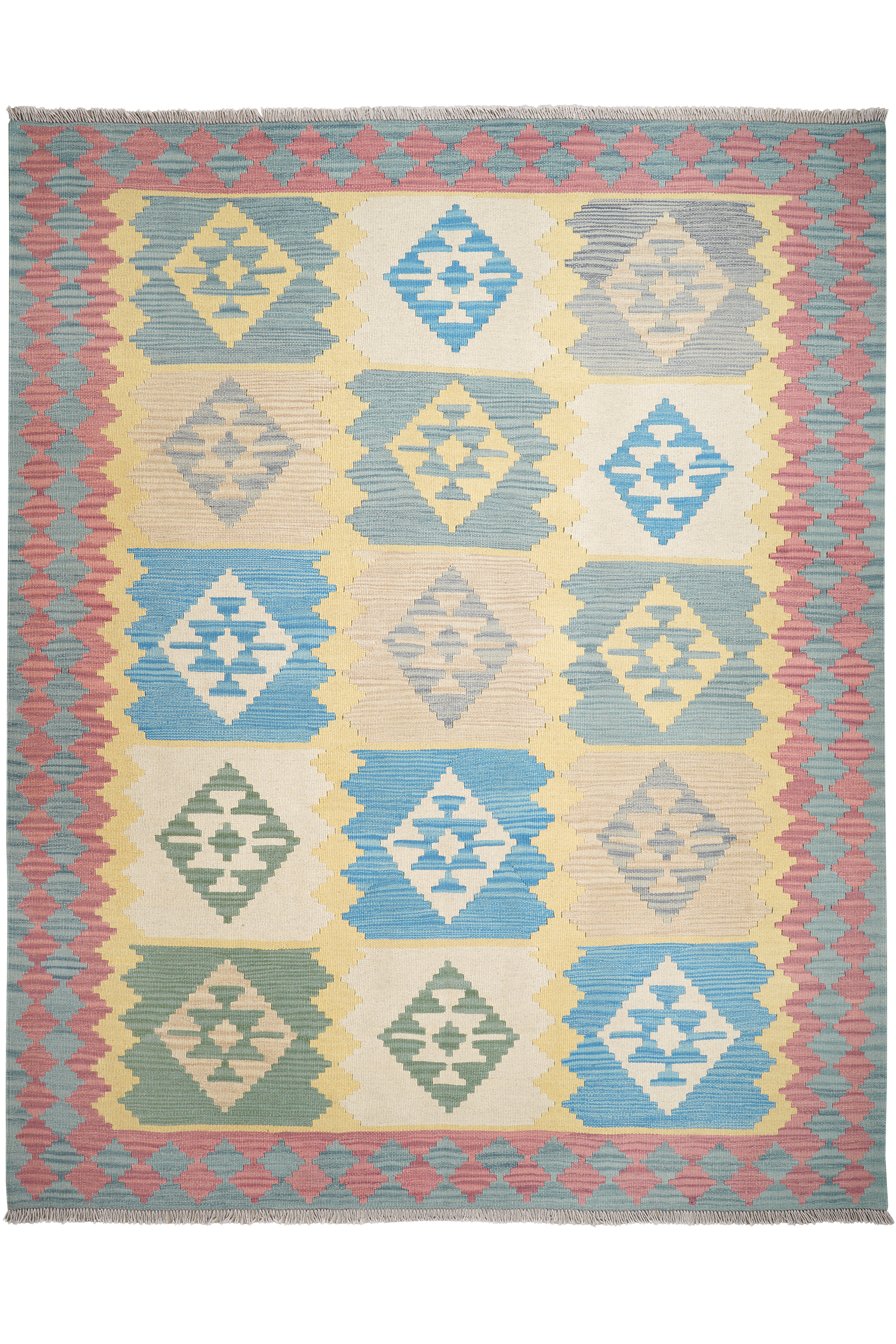 Kelim Gashgai — Handgefertigt, 243x198 cm, Blau, 100% Virgin Wool | Main view