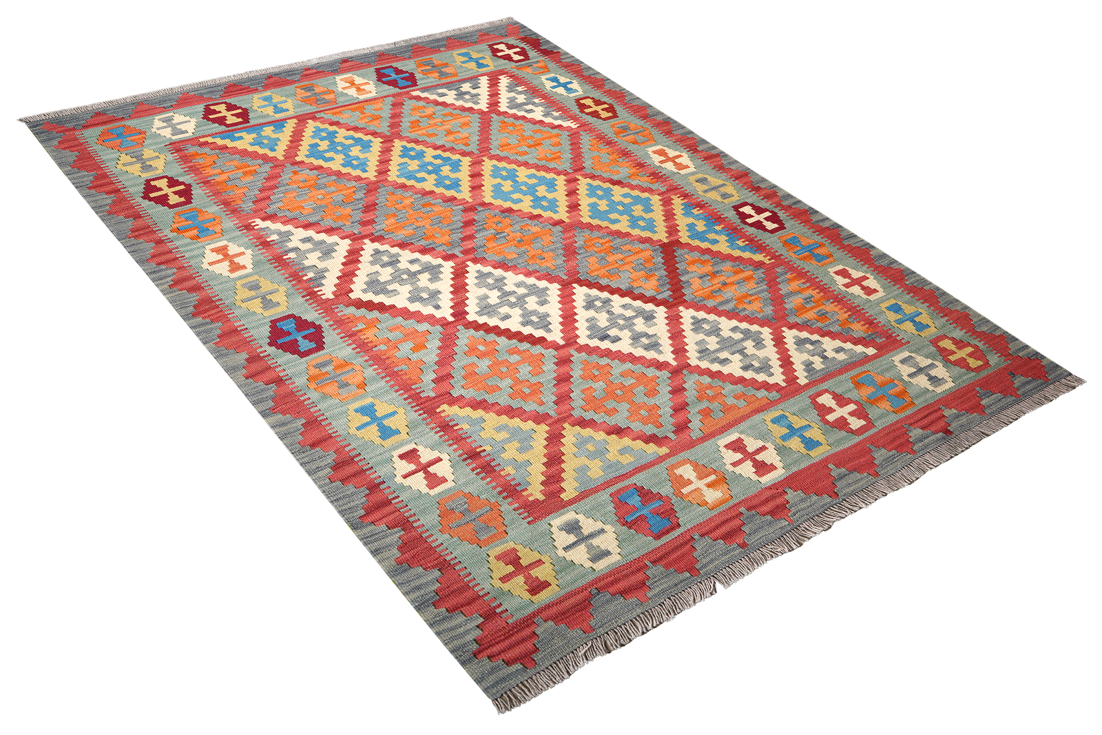 Kelim Gashgai — Handgefertigt, 201x153 cm, Grün, 100% Virgin Wool | View 5