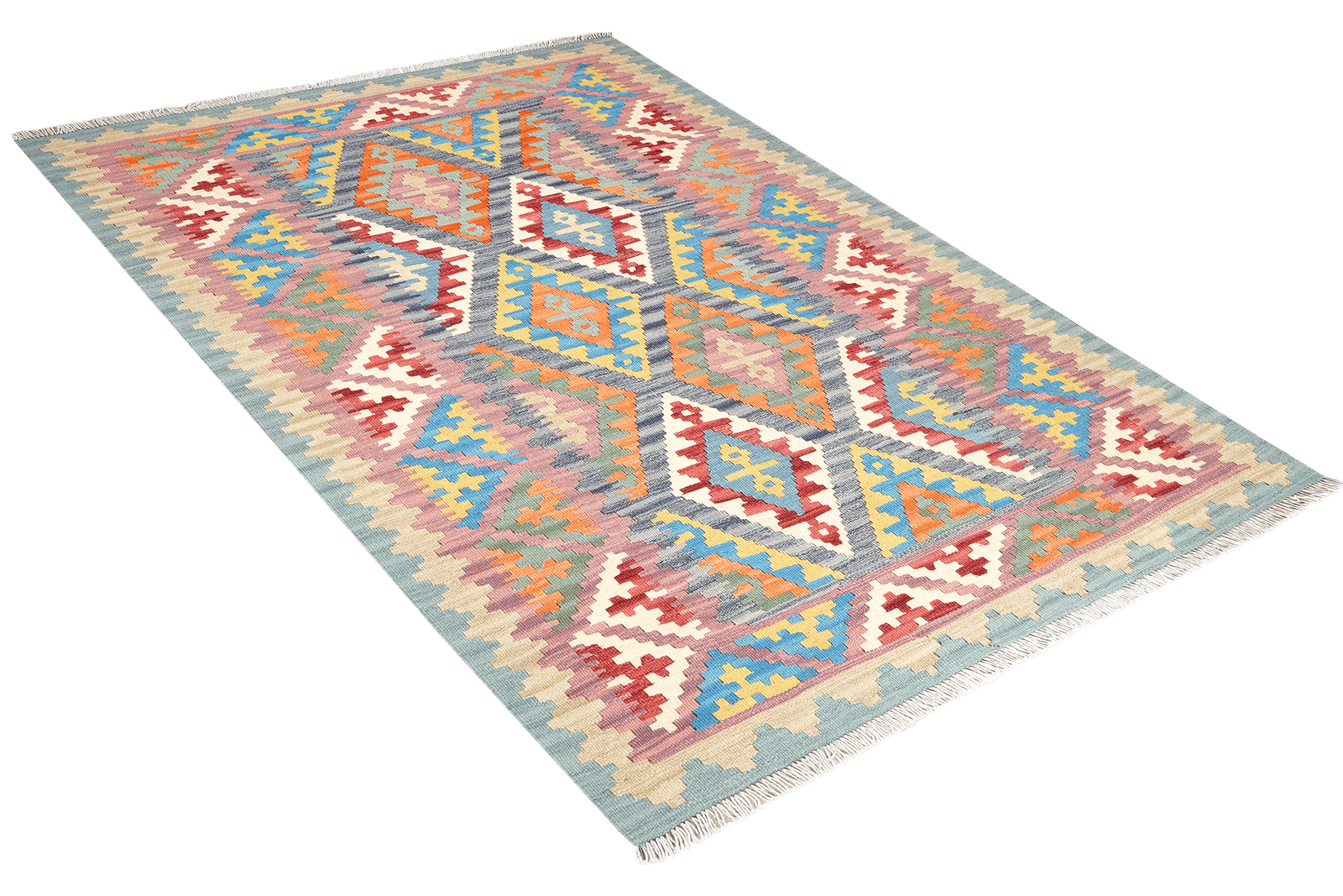 Kelim Gashgai — Handmade, 126x180 cm, Blue, 100% Virgin Wool | View 4