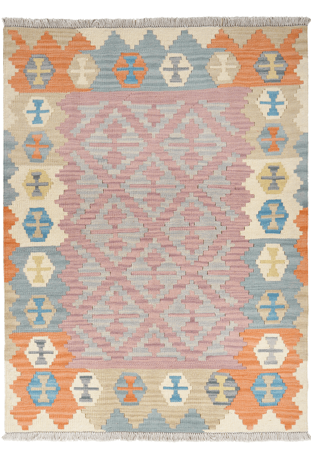 Kelim Gashgai — Handmade, 104x140 cm, Grey, 100% Virgin Wool | Main view