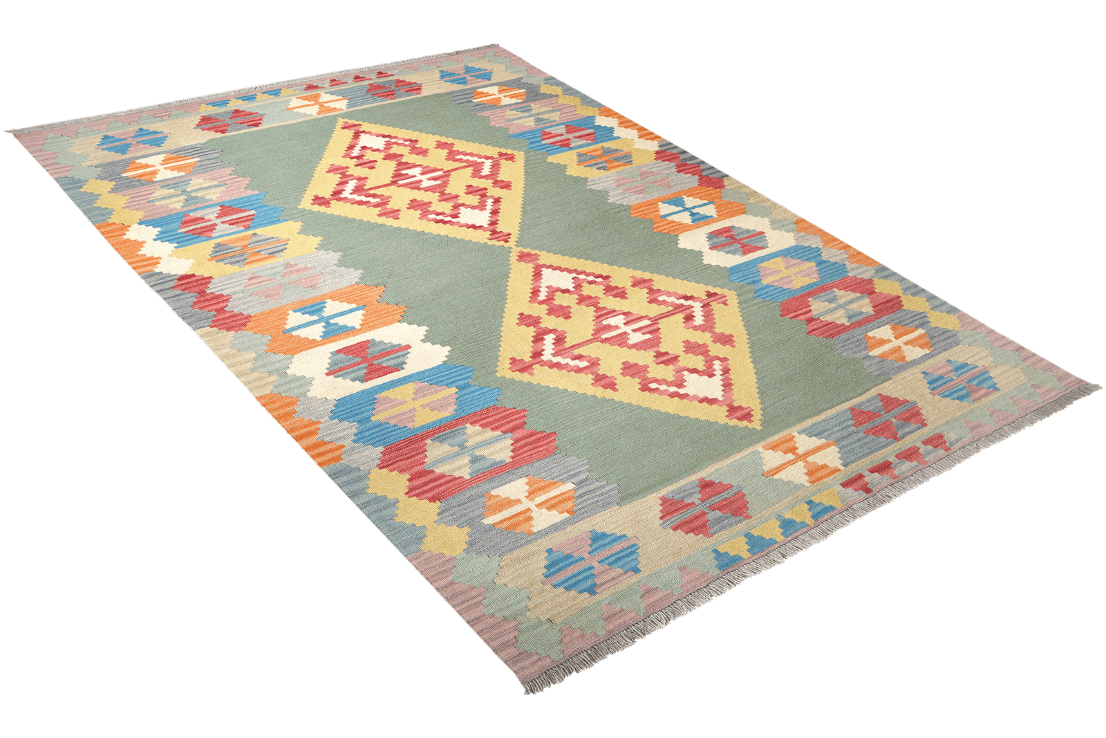 Kelim Gashgai — Handmade, 172x242 cm, Green, 100% Virgin Wool | View 4