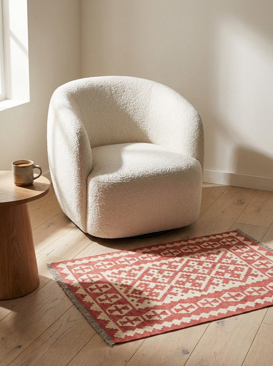 Kelim Gashgai — Handgefertigt, 150x105 cm, Beige, 100% Virgin Wool | Detail view