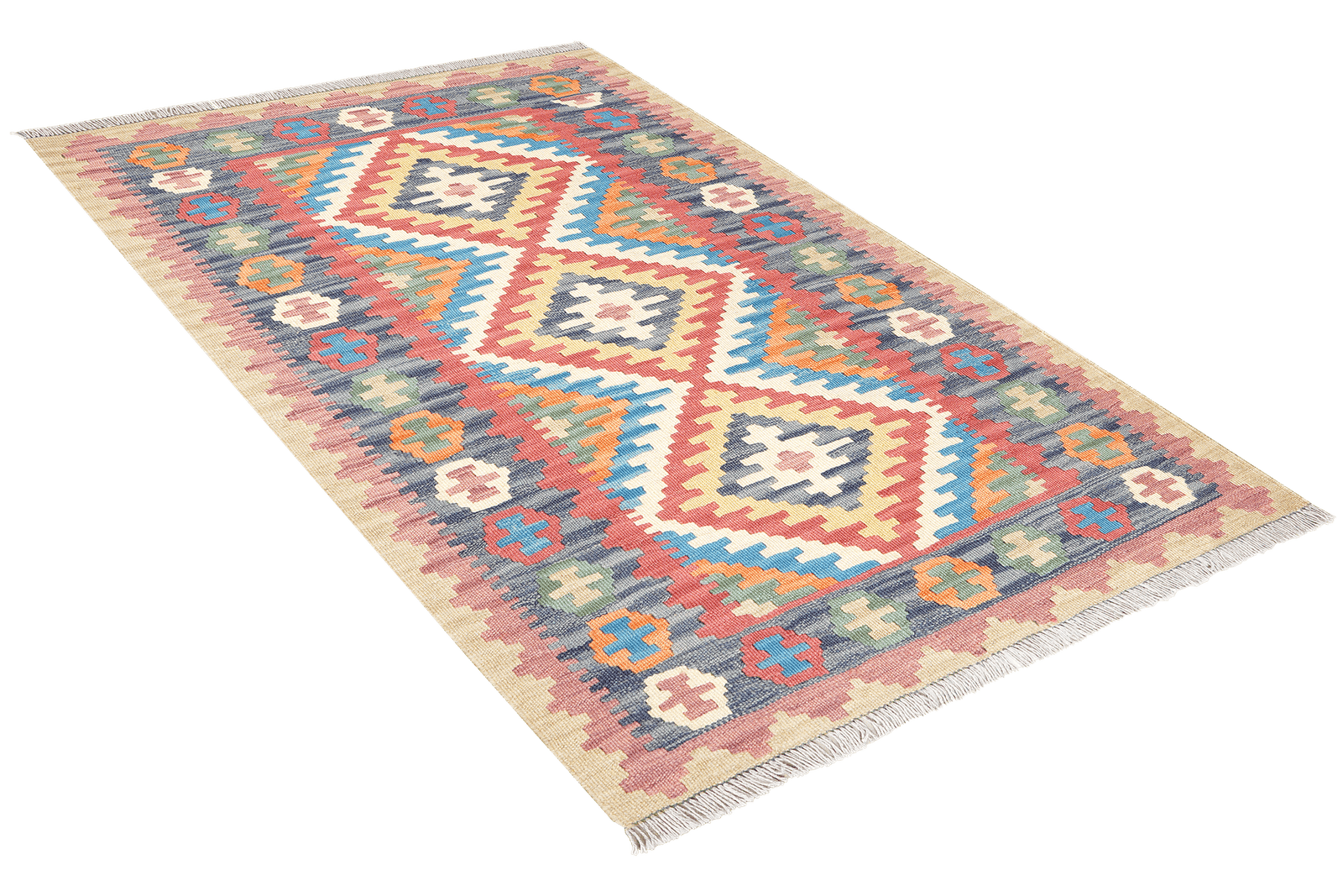 Kelim Gashgai — Handmade, 101x152 cm, Blue, 100% Virgin Wool | View 4