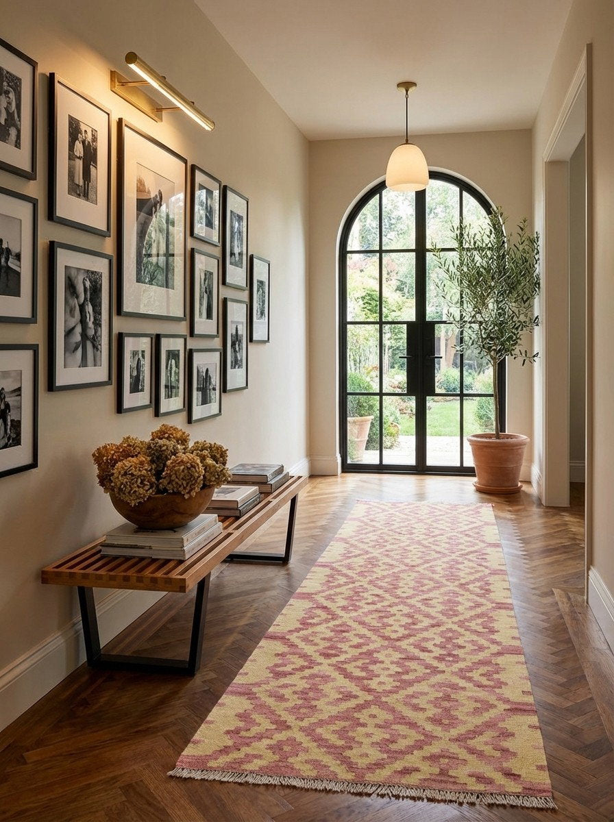 Kelim Gashgai — Handgefertigt, 197x61 cm, Beige, 100% Virgin Wool | Detail view