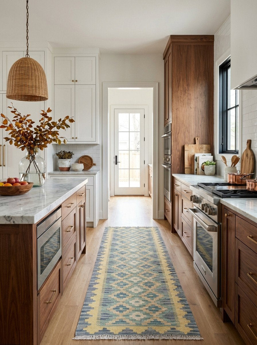 Kelim Gashgai — Handgefertigt, 187x59 cm, Gelb, 100% Virgin Wool | Back view