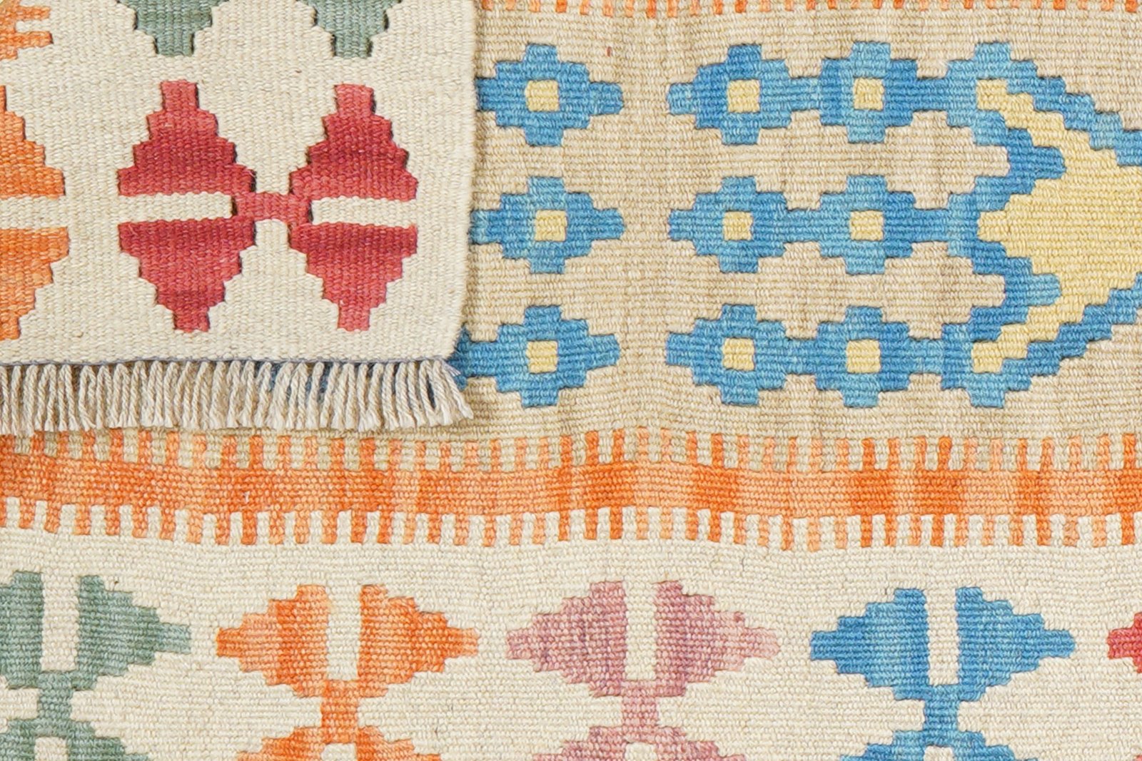 Kelim Gashgai — Handmade, 63x244 cm, Beige, 100% Virgin Wool | View 6