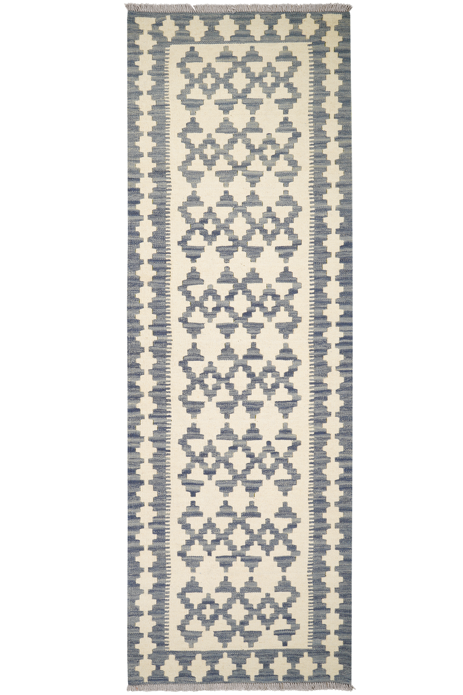 Kelim Gashgai — Handgefertigt, 256x85 cm, Grau, 100% Virgin Wool | Main view