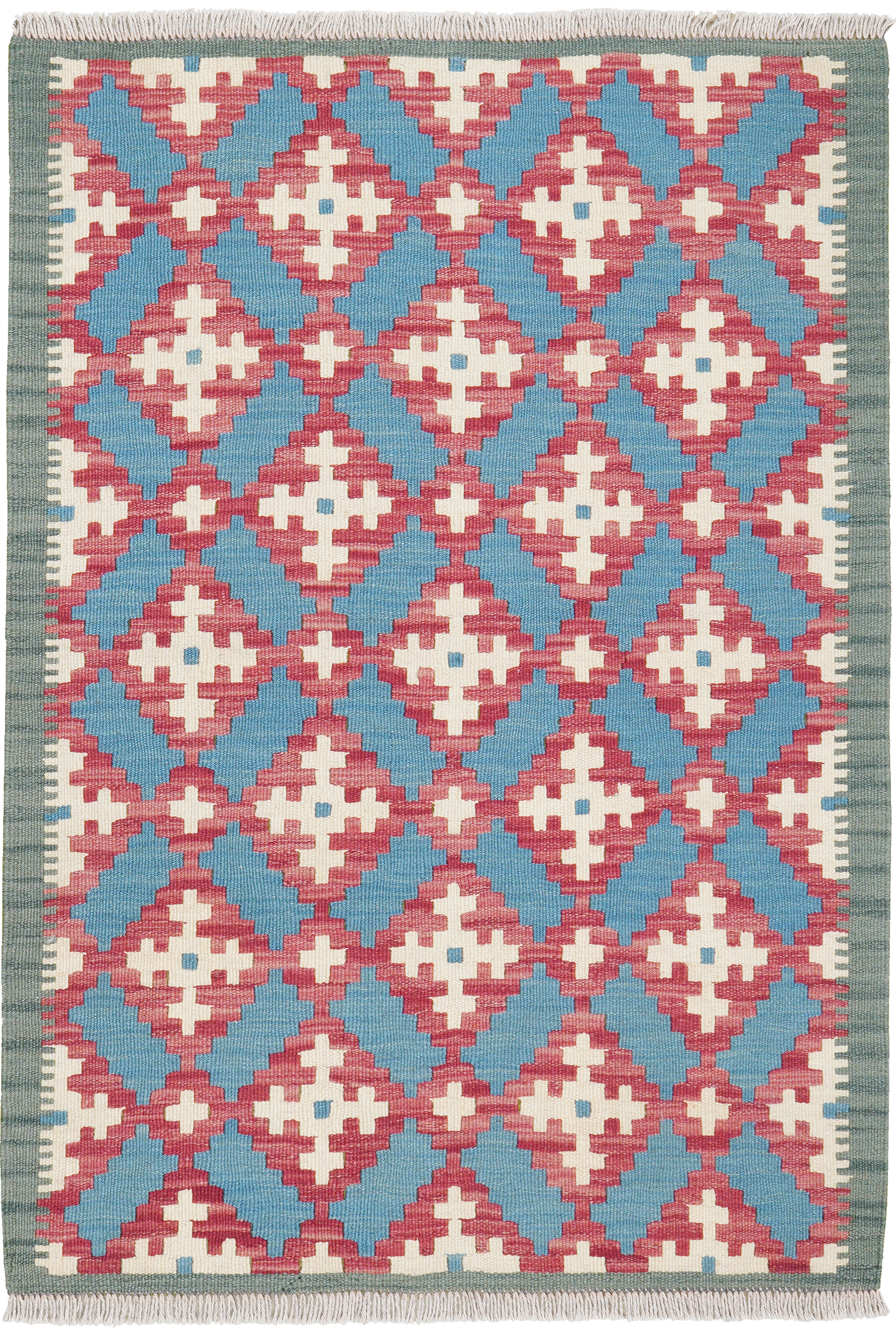 Kelim Gashgai — Handgefertigt, 122x85 cm, Blau, 100% Virgin Wool | Main view