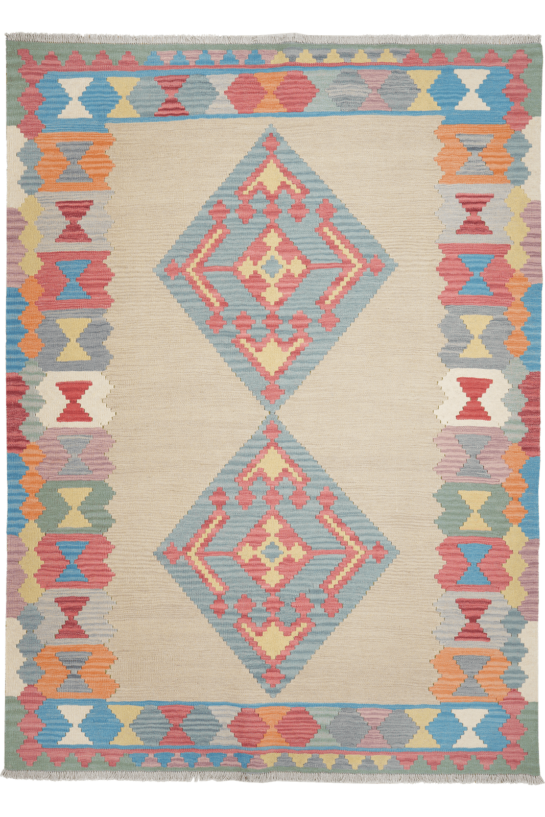 Kelim Gashgai — Handmade, 175x243 cm, Beige, 100% Virgin Wool | Main view