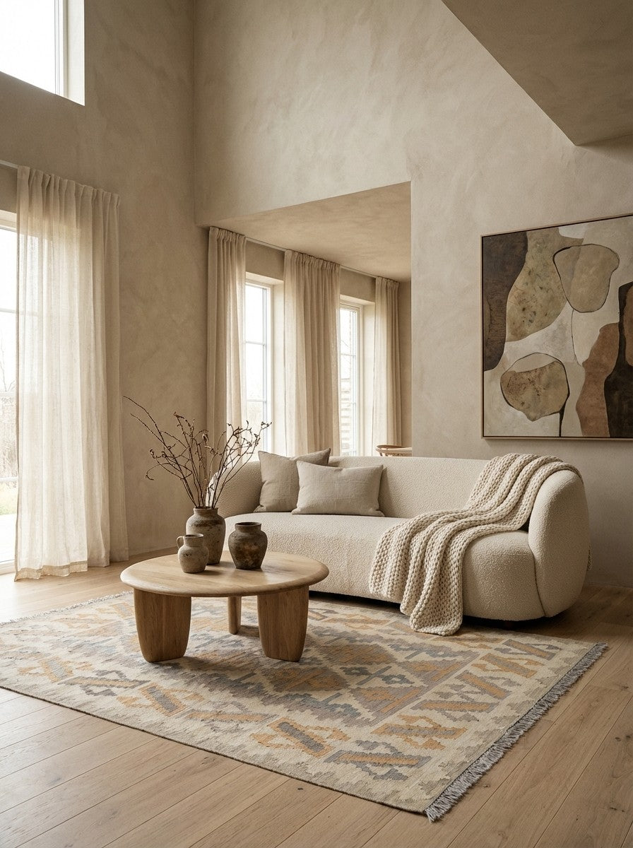 Kelim Gashgai — Handmade, 125x175 cm, Beige, 100% Virgin Wool | Detail view