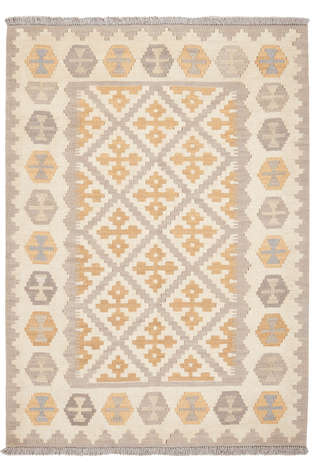 Kelim Gashgai — Handmade, 105x148 cm, Grey, 100% Virgin Wool | Main view