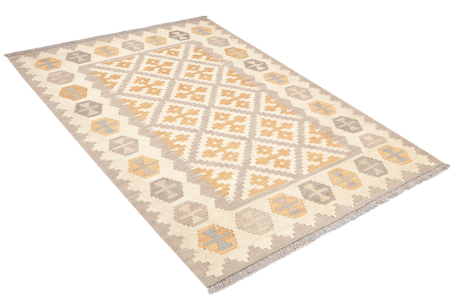 Kelim Gashgai — Handmade, 105x148 cm, Grey, 100% Virgin Wool | View 4