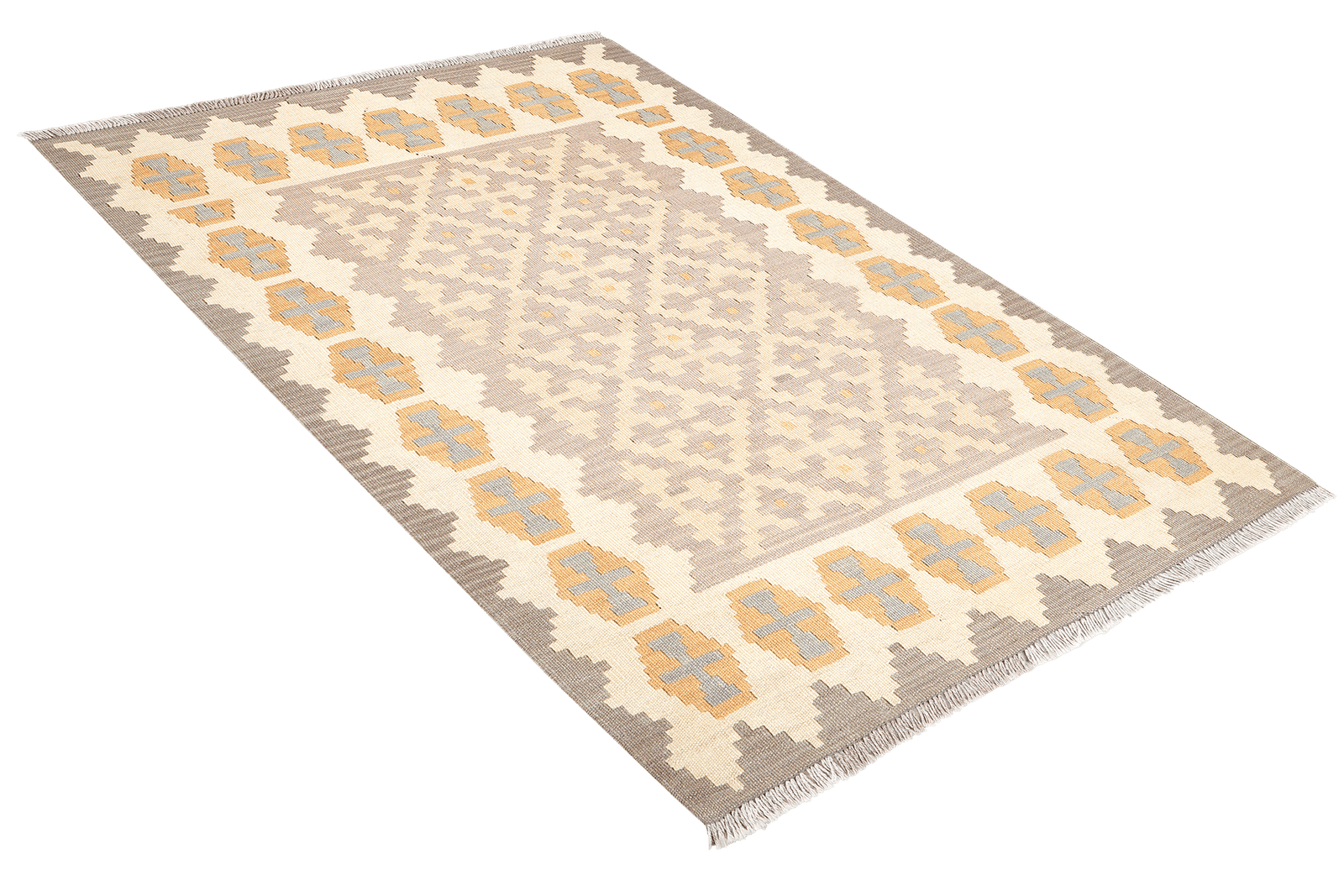 Kelim Gashgai — Handmade, 103x144 cm, Grey, 100% Virgin Wool | View 4