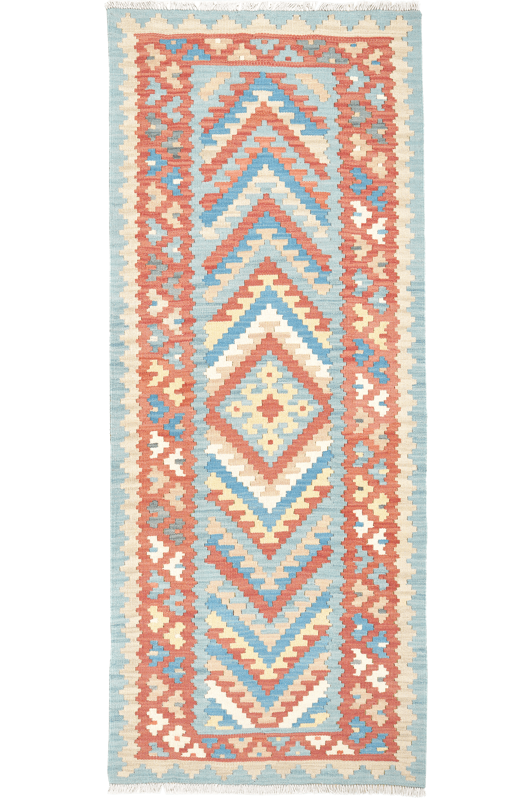 Kelim Gashgai — Handmade, 81x203 cm, Blue, 100% Virgin Wool | Main view