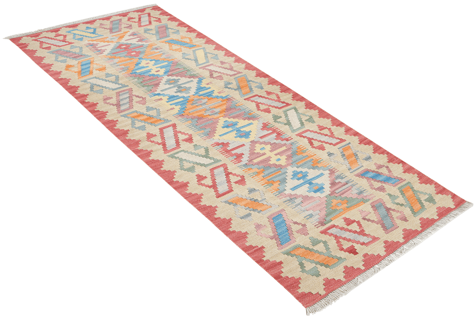 Kelim Gashgai — Handmade, 86x207 cm, Beige, 100% Virgin Wool | View 4