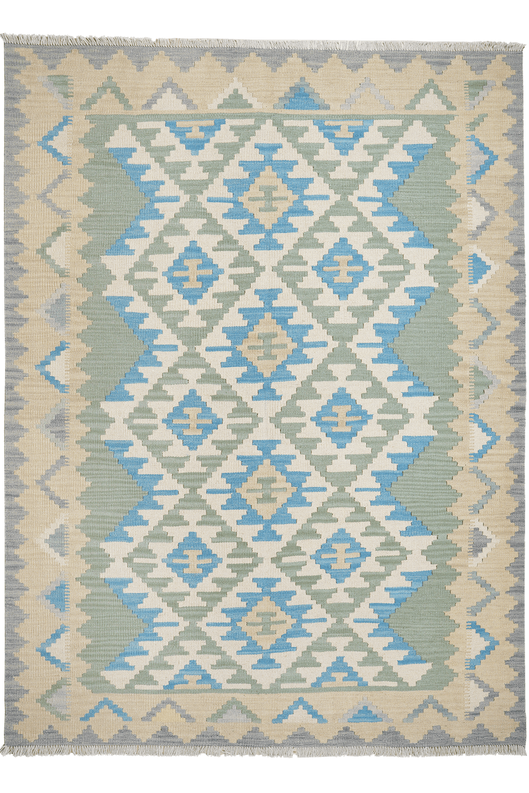 Kelim Gashgai — Handmade, 168x229 cm, Green, 100% Virgin Wool | Main view