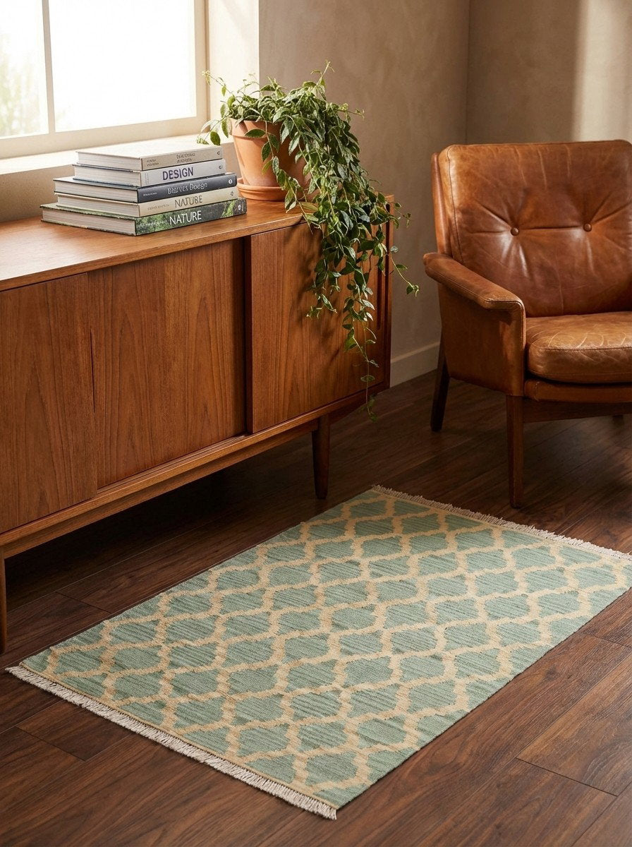 Kelim Gashgai — Handgefertigt, 152x106 cm, Beige, 100% Virgin Wool | Back view