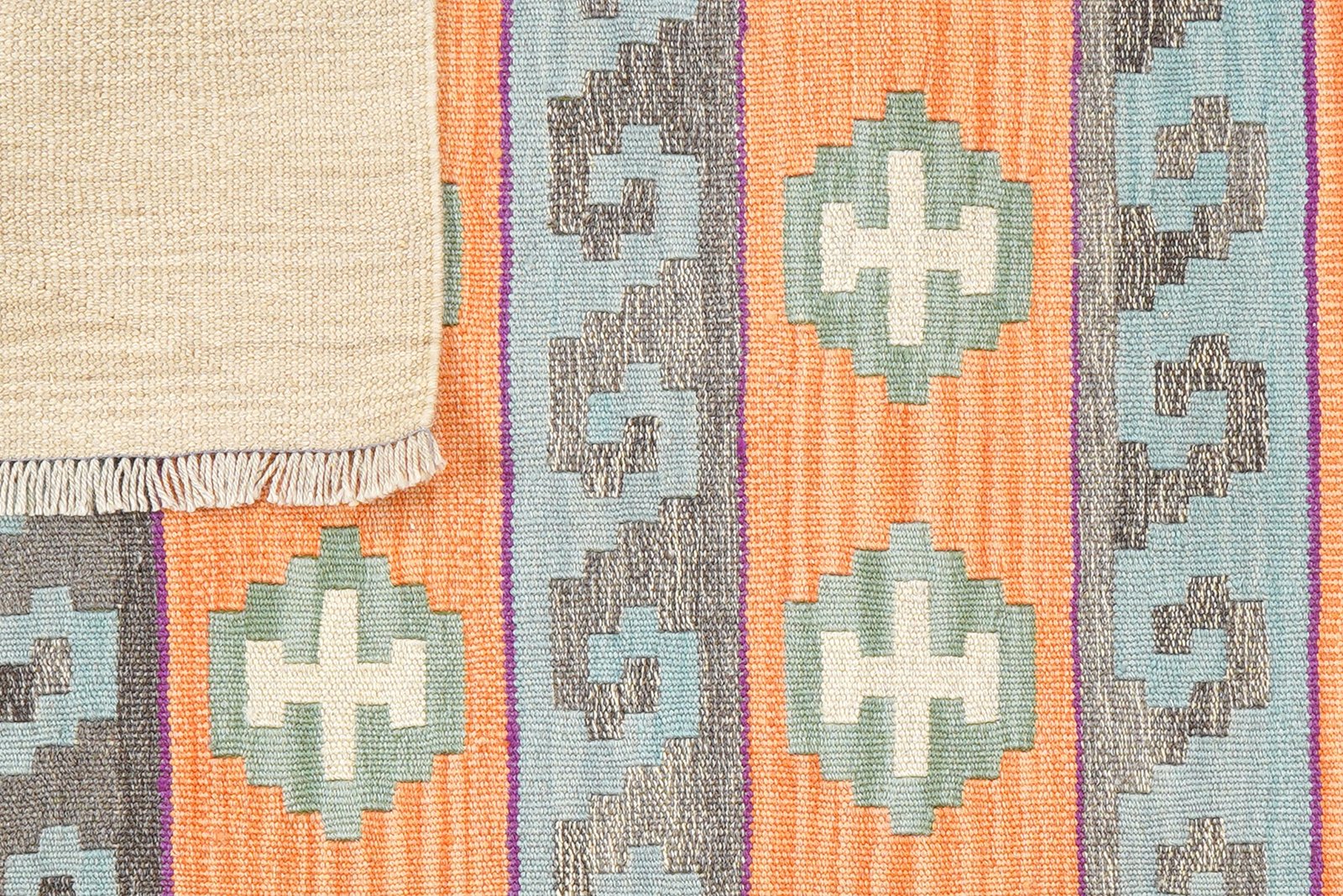 Kelim Gashgai — Handmade, 105x155 cm, Beige, 100% Virgin Wool | View 6
