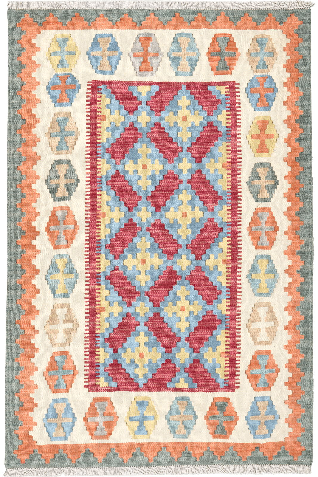 Kelim Gashgai — Handmade, 101x151 cm, Blue, 100% Virgin Wool | Main view