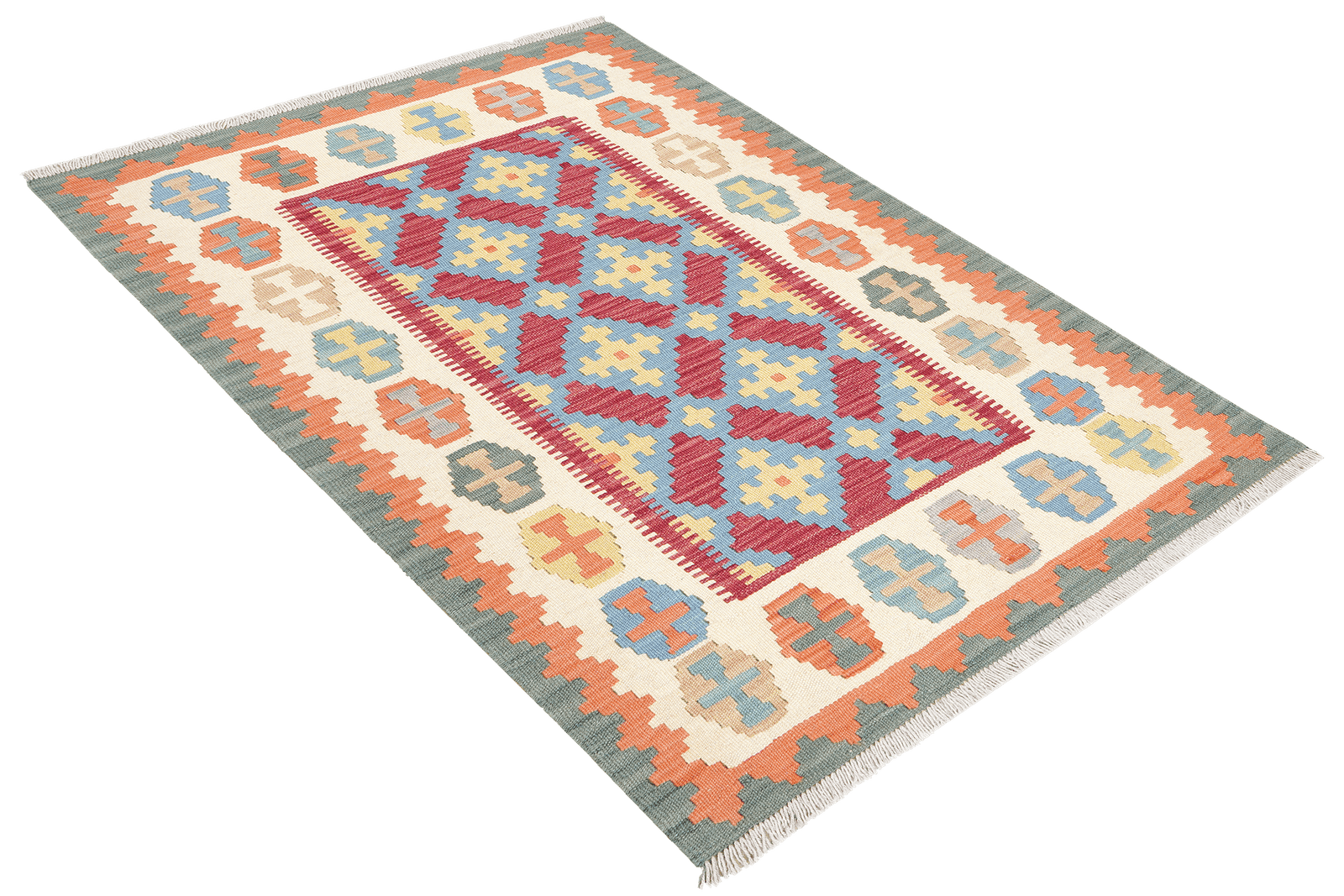Kelim Gashgai — Handmade, 101x151 cm, Blue, 100% Virgin Wool | View 4