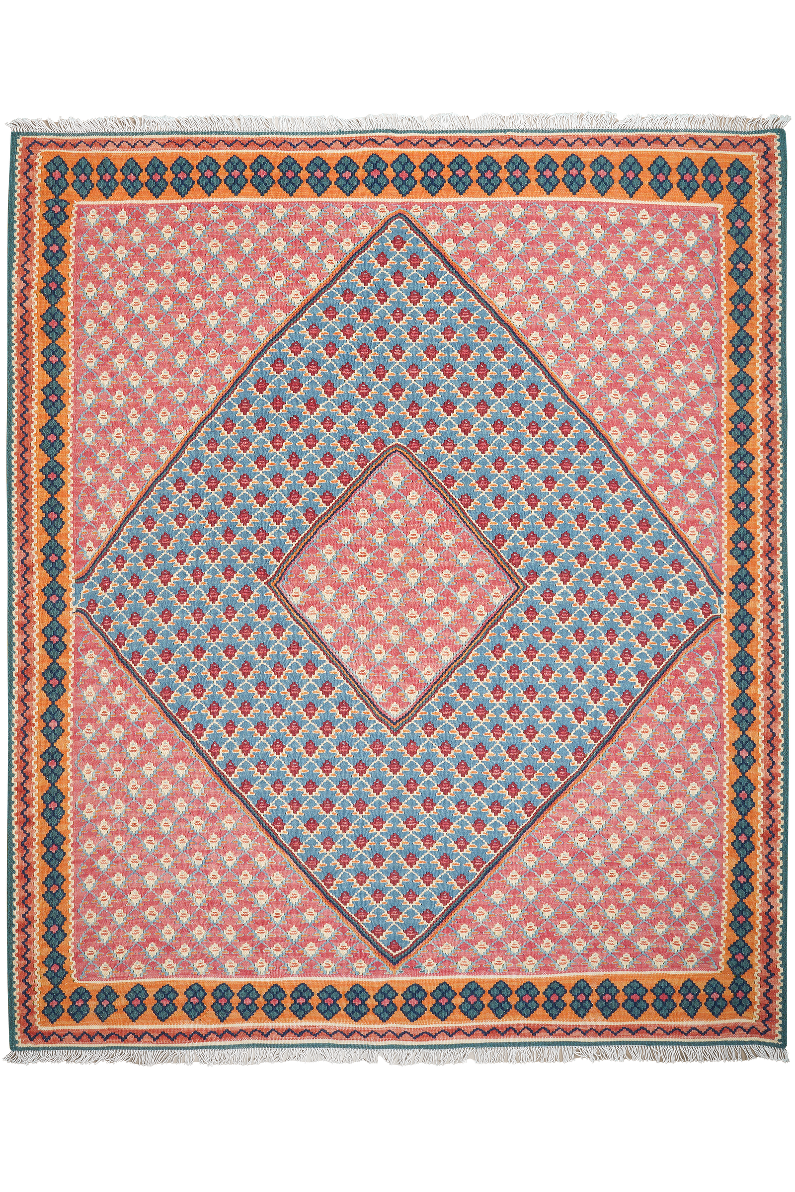 Kelim Senneh — Handgefertigt, 191x160 cm, Bunt, 100% Virgin Wool | Main view