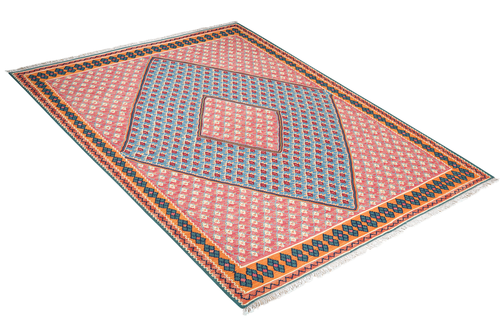 Kelim Senneh — Handmade, 160x191 cm, Blue, 100% Virgin Wool | View 4