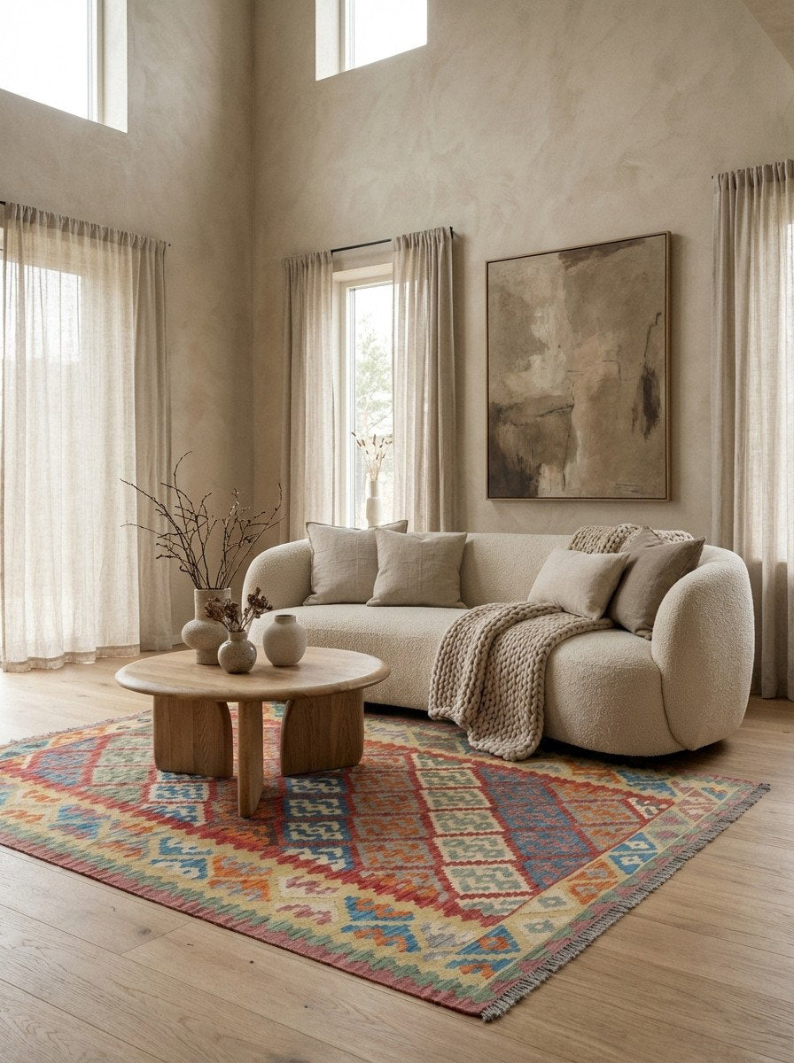 Kelim Gashgai — Handgefertigt, 253x182 cm, Gelb, 100% Virgin Wool | Detail view