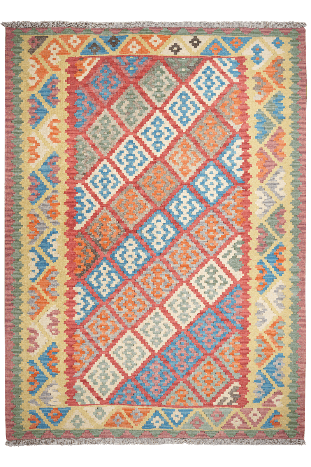 Kelim Gashgai — Handmade, 182x253 cm, Red, 100% Virgin Wool | Main view