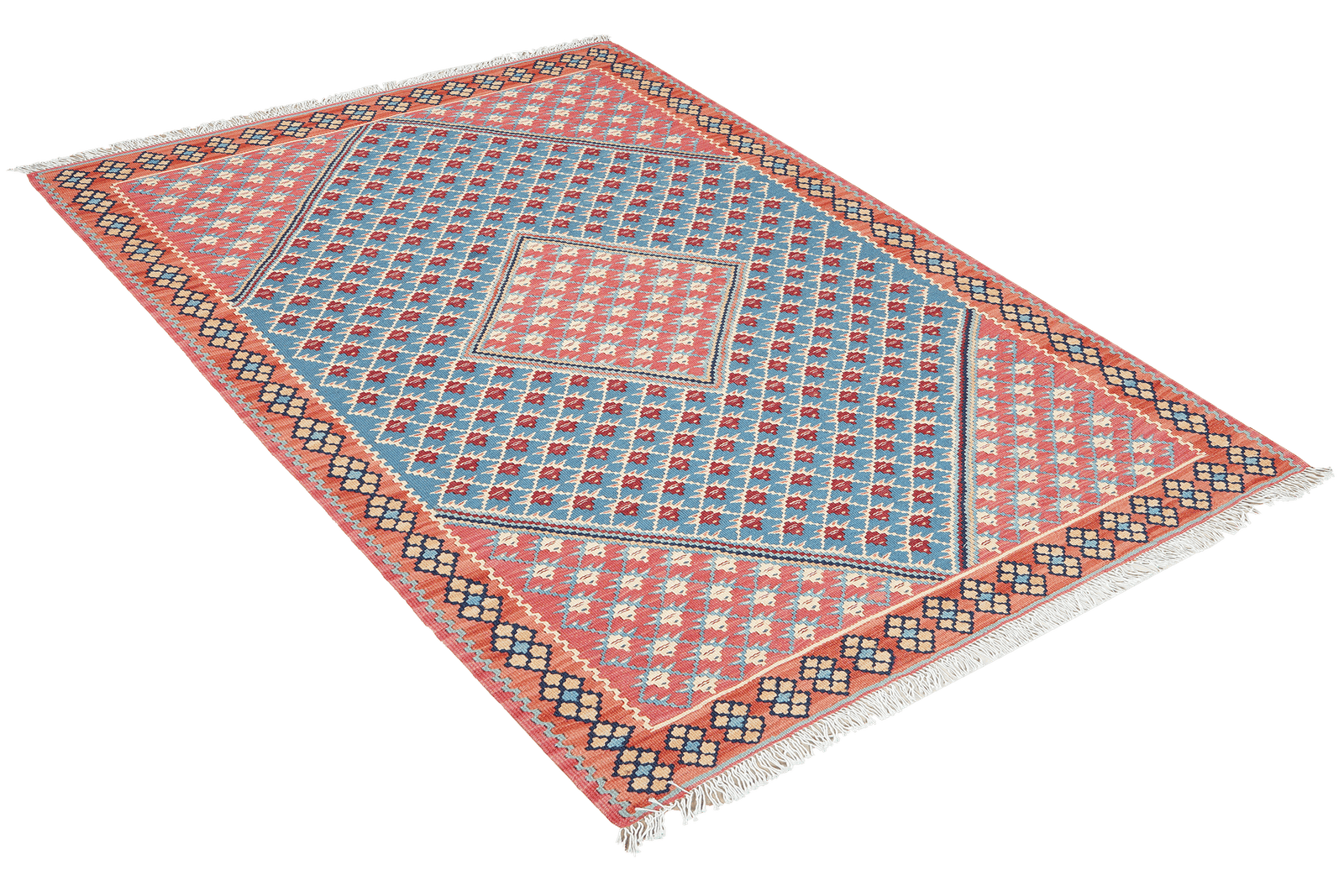 Kelim Senneh — Handmade, 107x155 cm, Blue, 100% Virgin Wool | View 4
