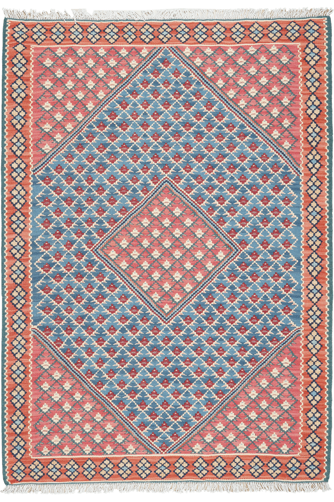 Kelim Senneh — Handmade, 107x150 cm, Blue, 100% Virgin Wool | Main view