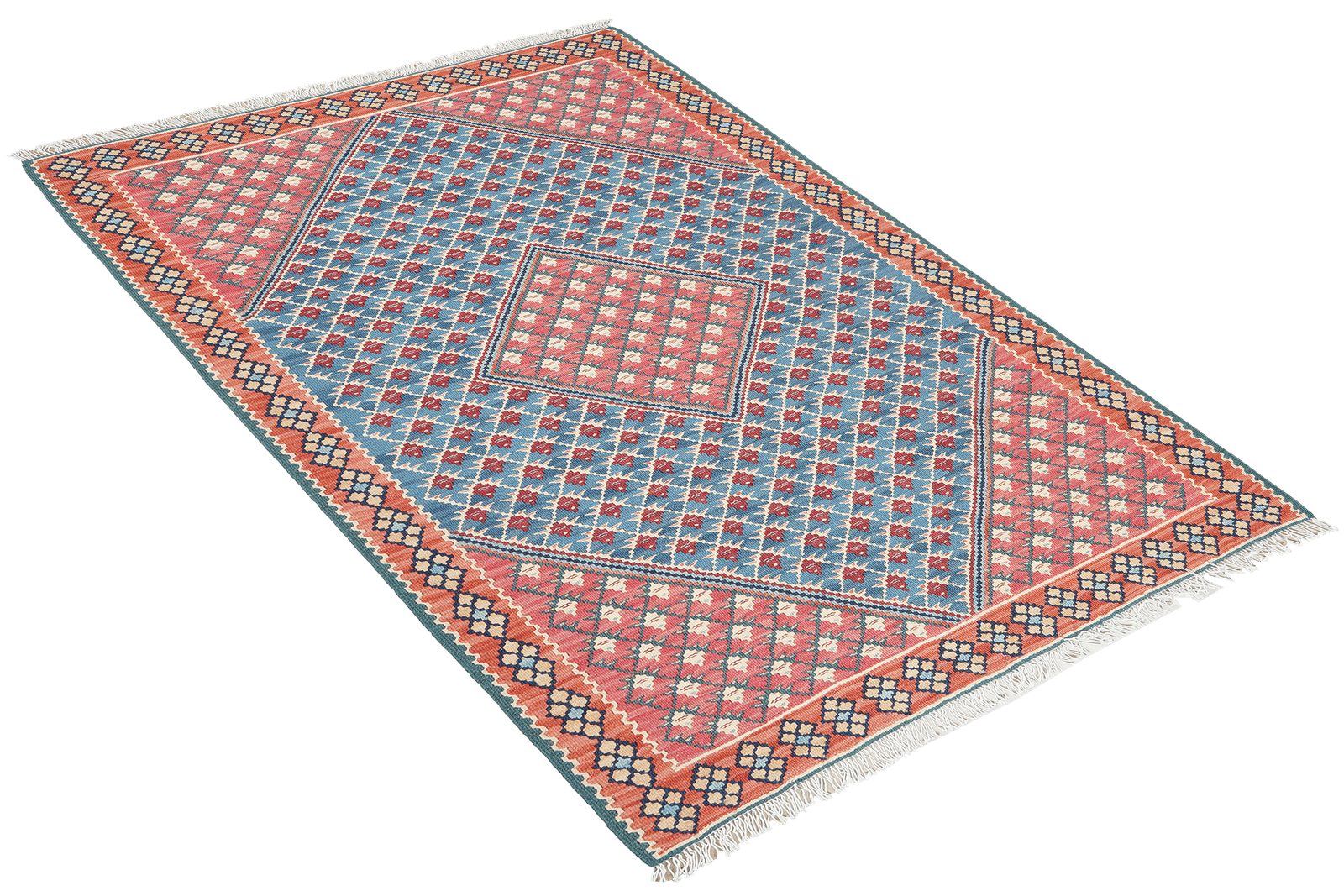 Kelim Senneh — Handmade, 107x150 cm, Blue, 100% Virgin Wool | View 4