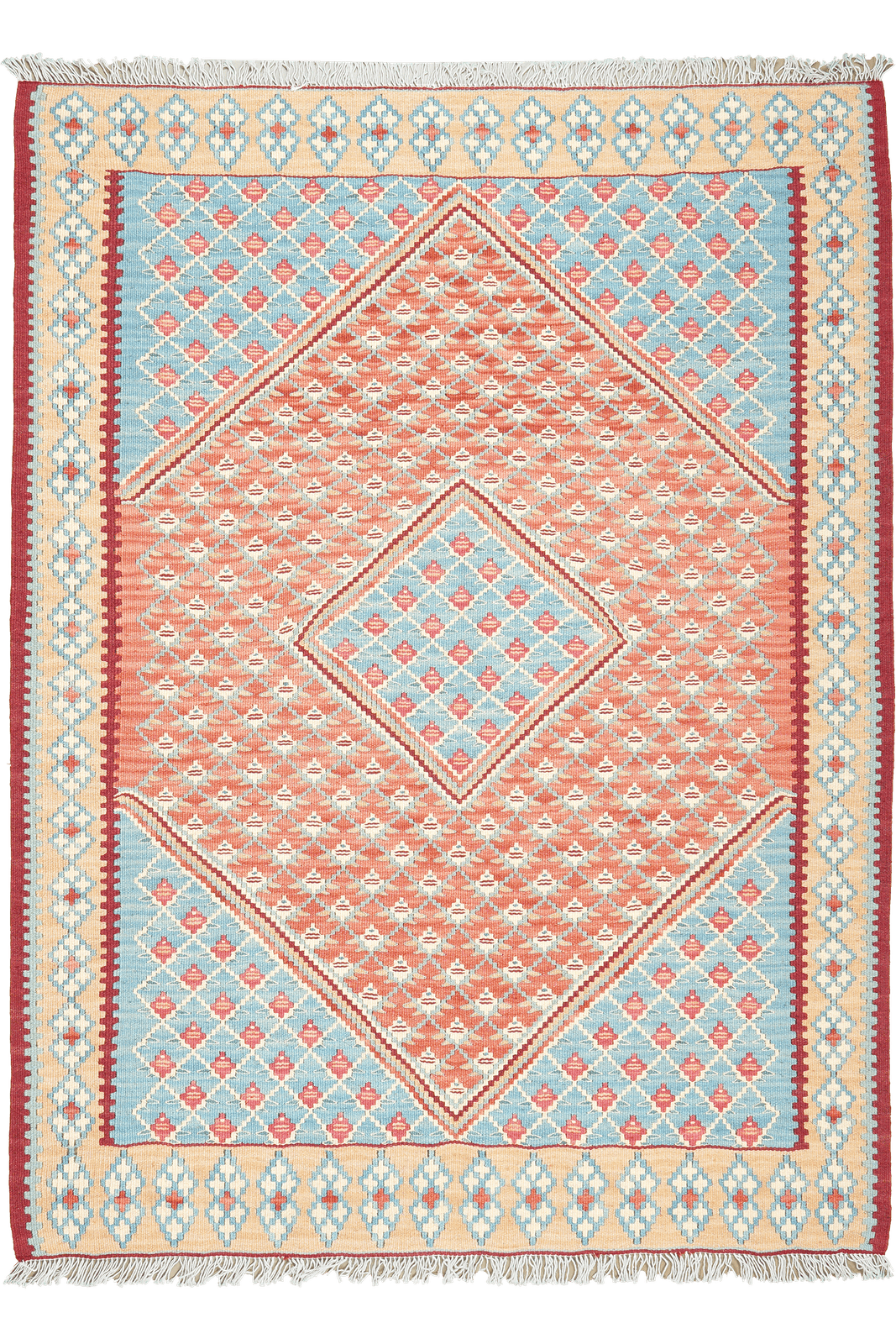 Kelim Senneh — Handmade, 104x141 cm, Blue, 100% Virgin Wool | Main view