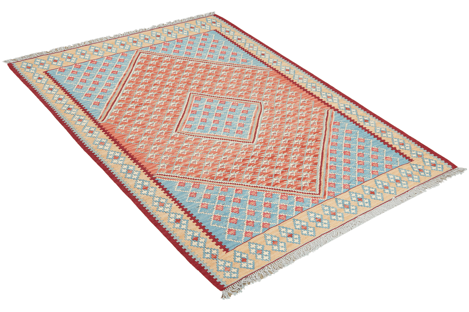 Kelim Senneh — Handmade, 104x141 cm, Blue, 100% Virgin Wool | View 4