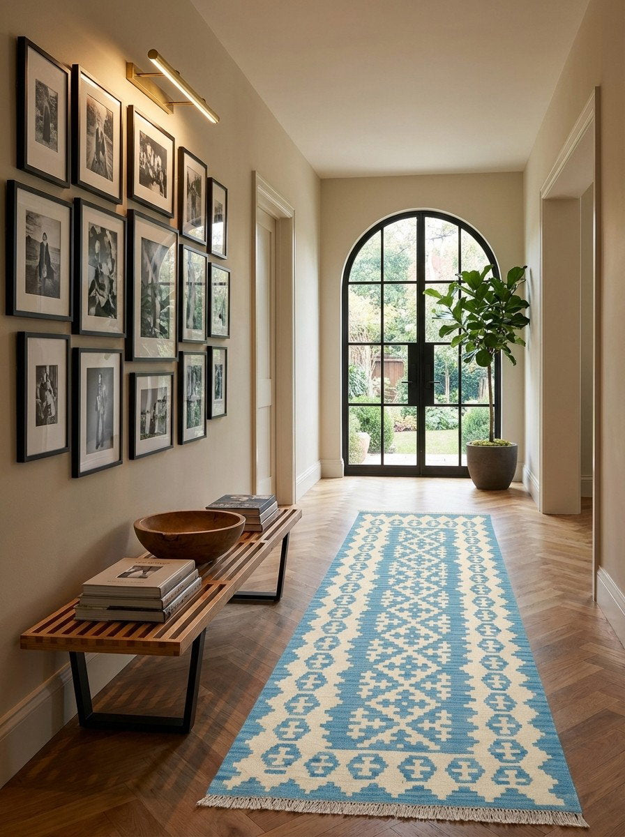 Kelim Gashgai — Handgefertigt, 197x78 cm, Beige, 100% Virgin Wool | Detail view