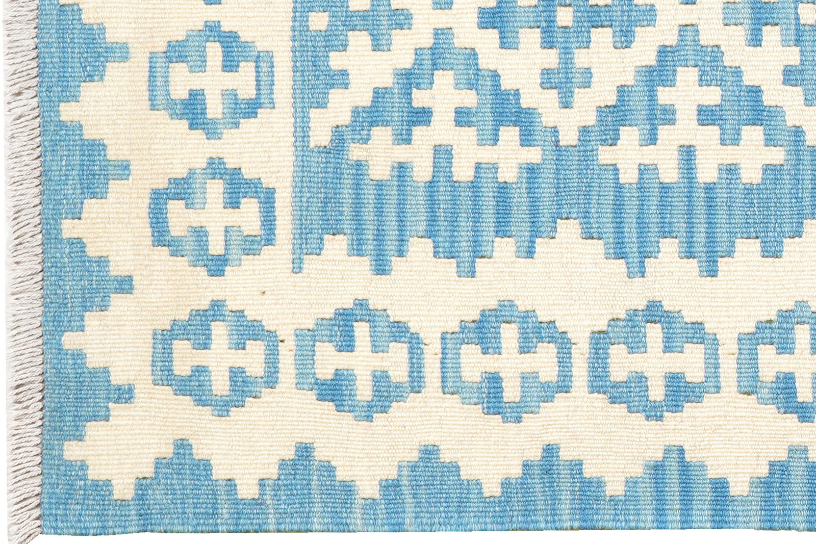 Kelim Gashgai — Handgefertigt, 197x78 cm, Beige, 100% Virgin Wool | Back view