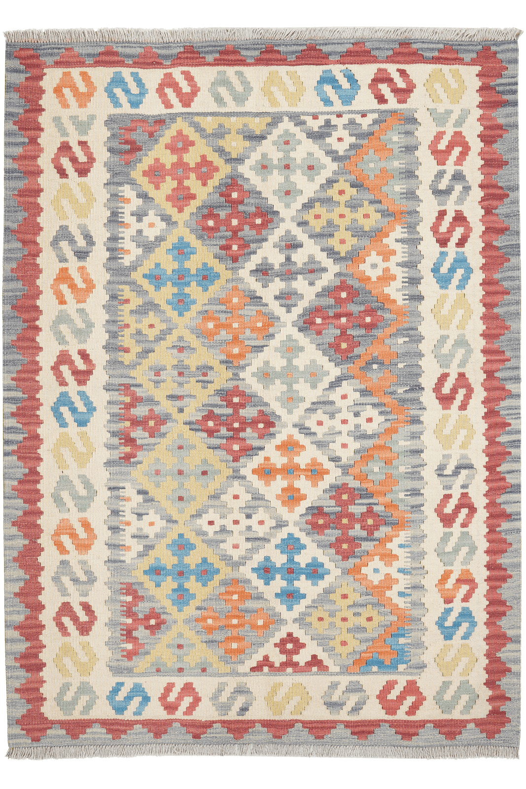 Kelim Gashgai — Handmade, 126x171 cm, Blue, 100% Virgin Wool | Main view
