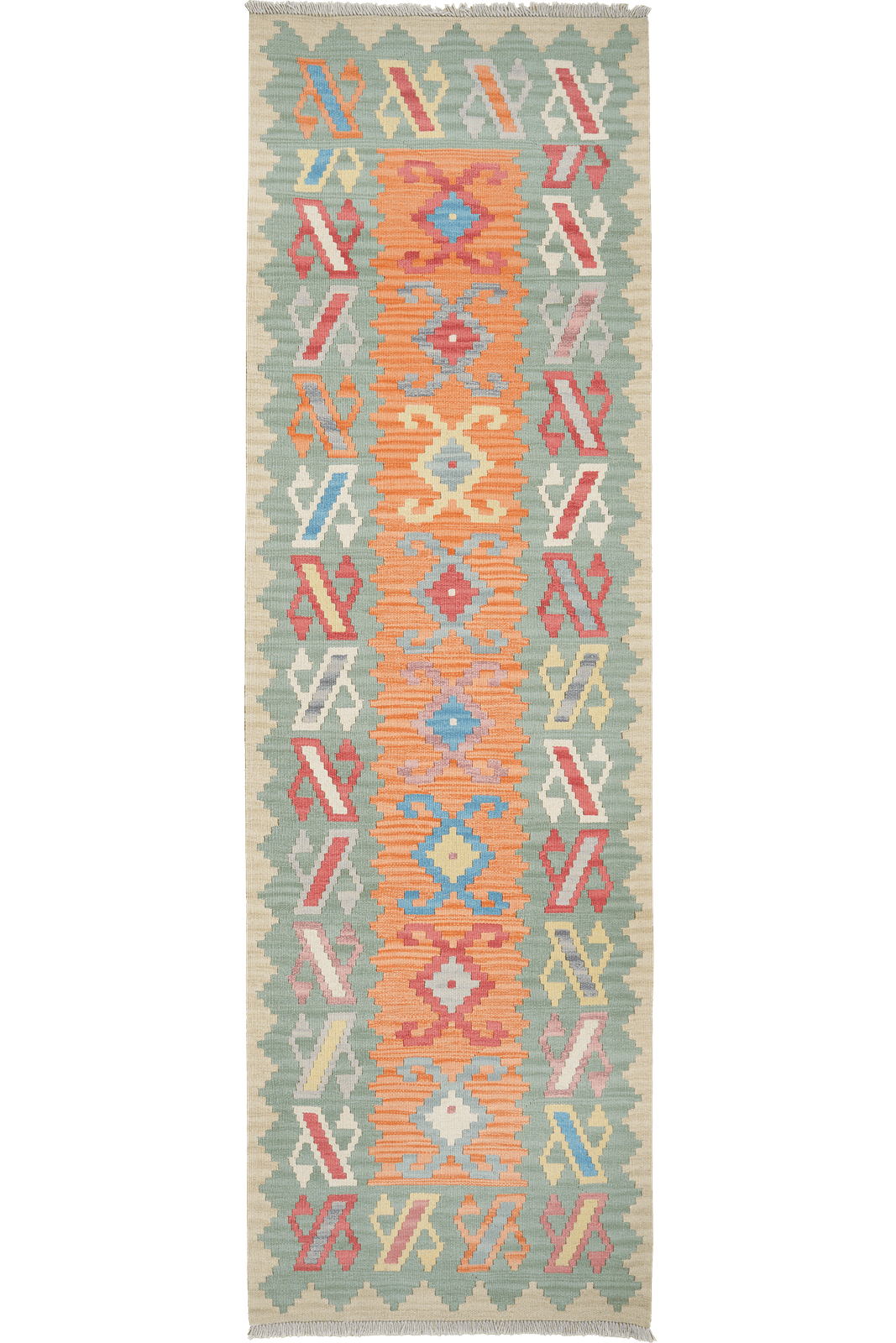 Kelim Gashgai — Handmade, 85x282 cm, Orange, 100% Virgin Wool | Main view