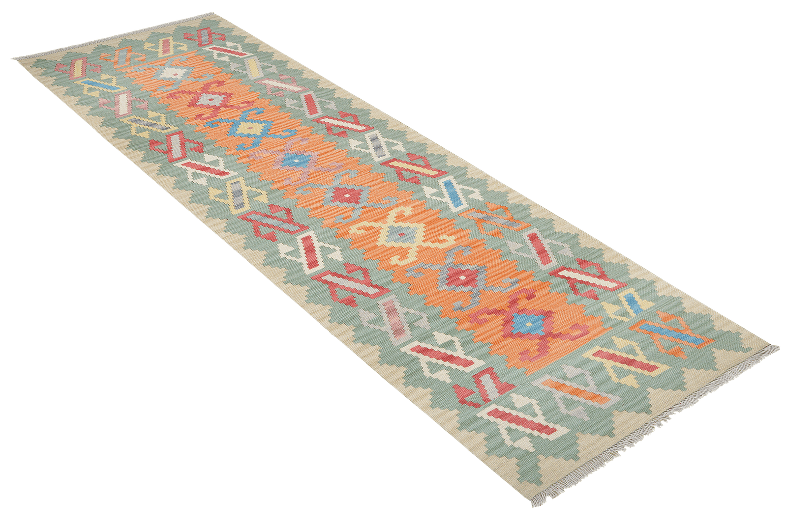 Kelim Gashgai — Handmade, 85x282 cm, Orange, 100% Virgin Wool | View 4