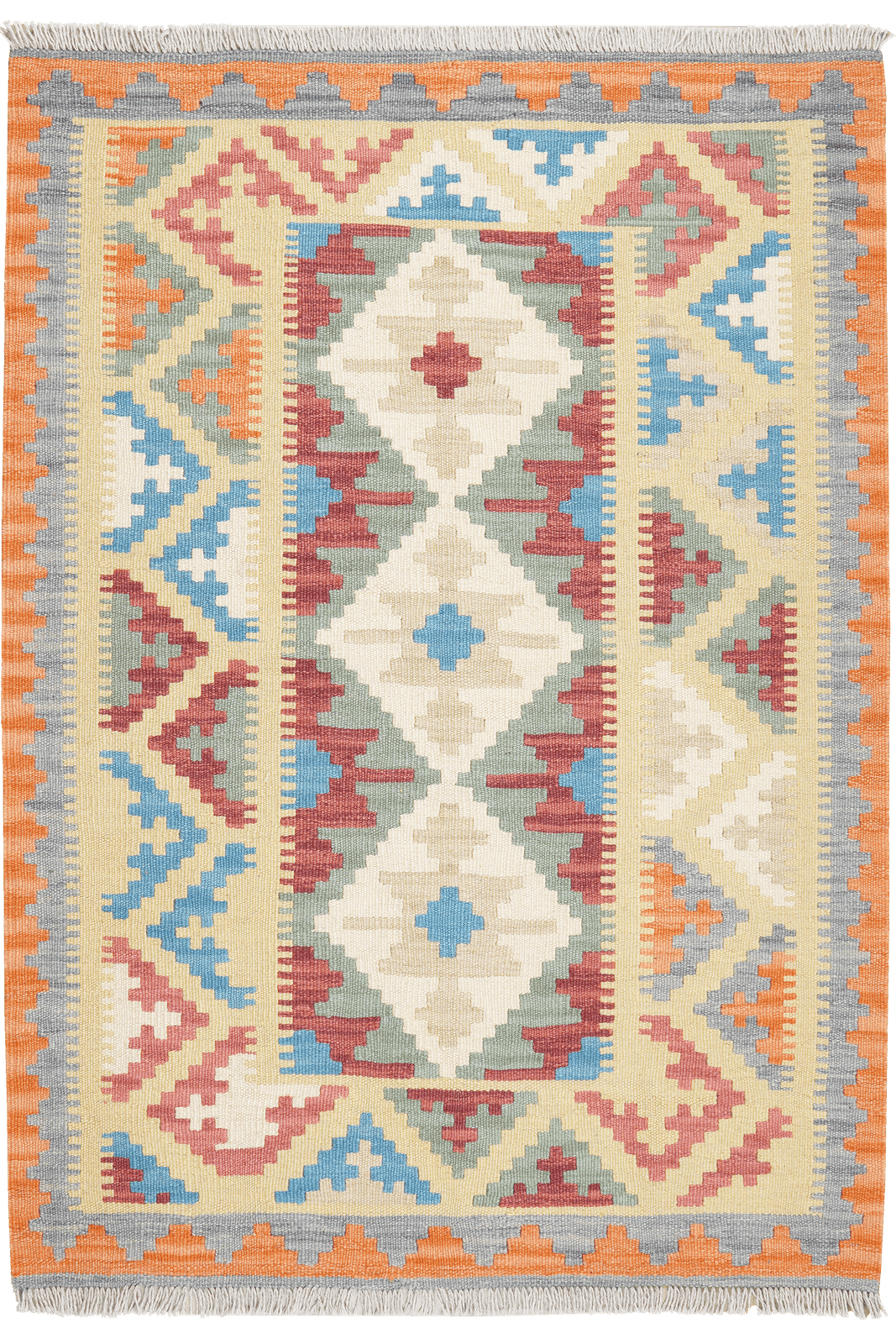 Kelim Gashgai — Handmade, 104x147 cm, Green, 100% Virgin Wool | Main view