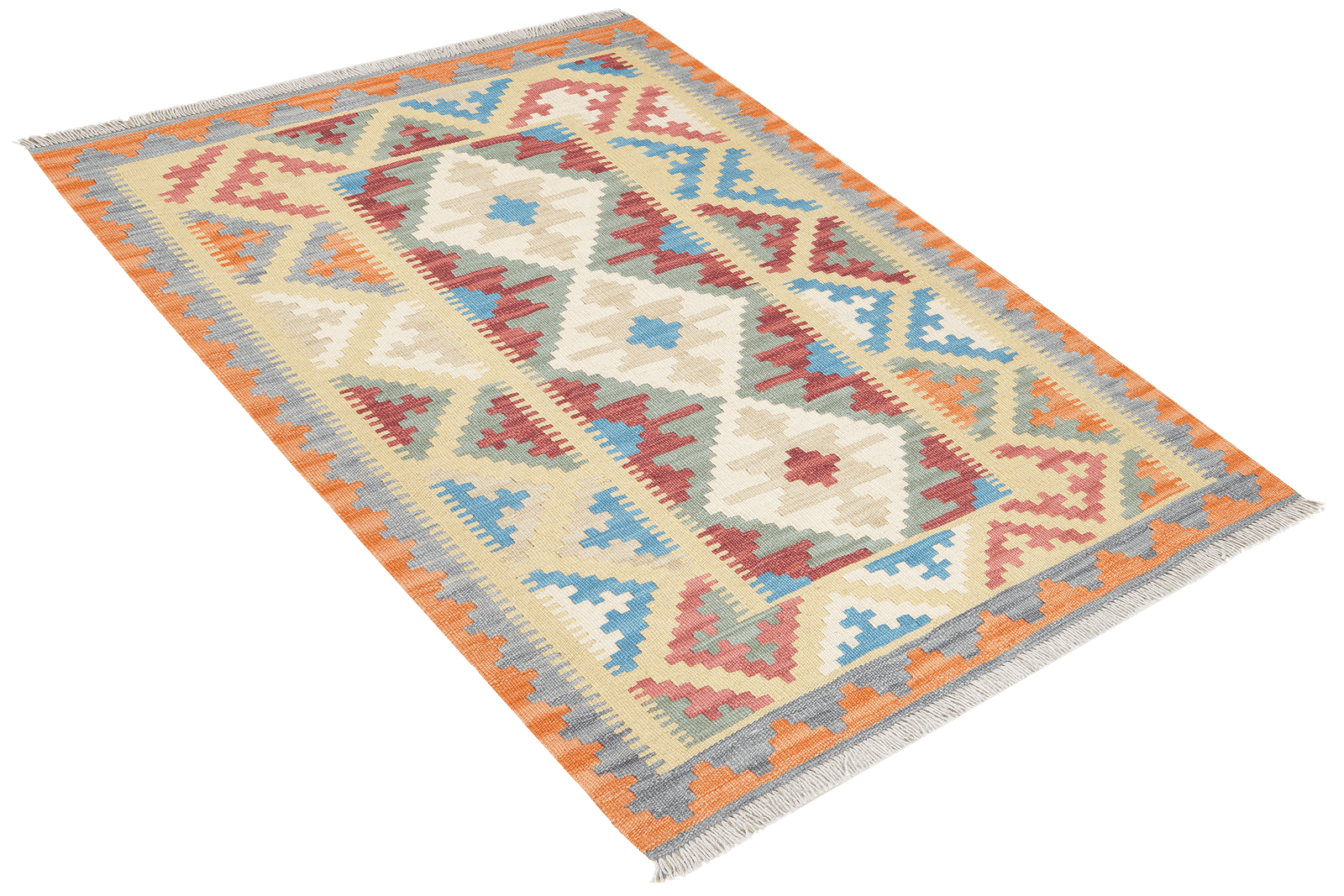 Kelim Gashgai — Handmade, 104x147 cm, Green, 100% Virgin Wool | View 4