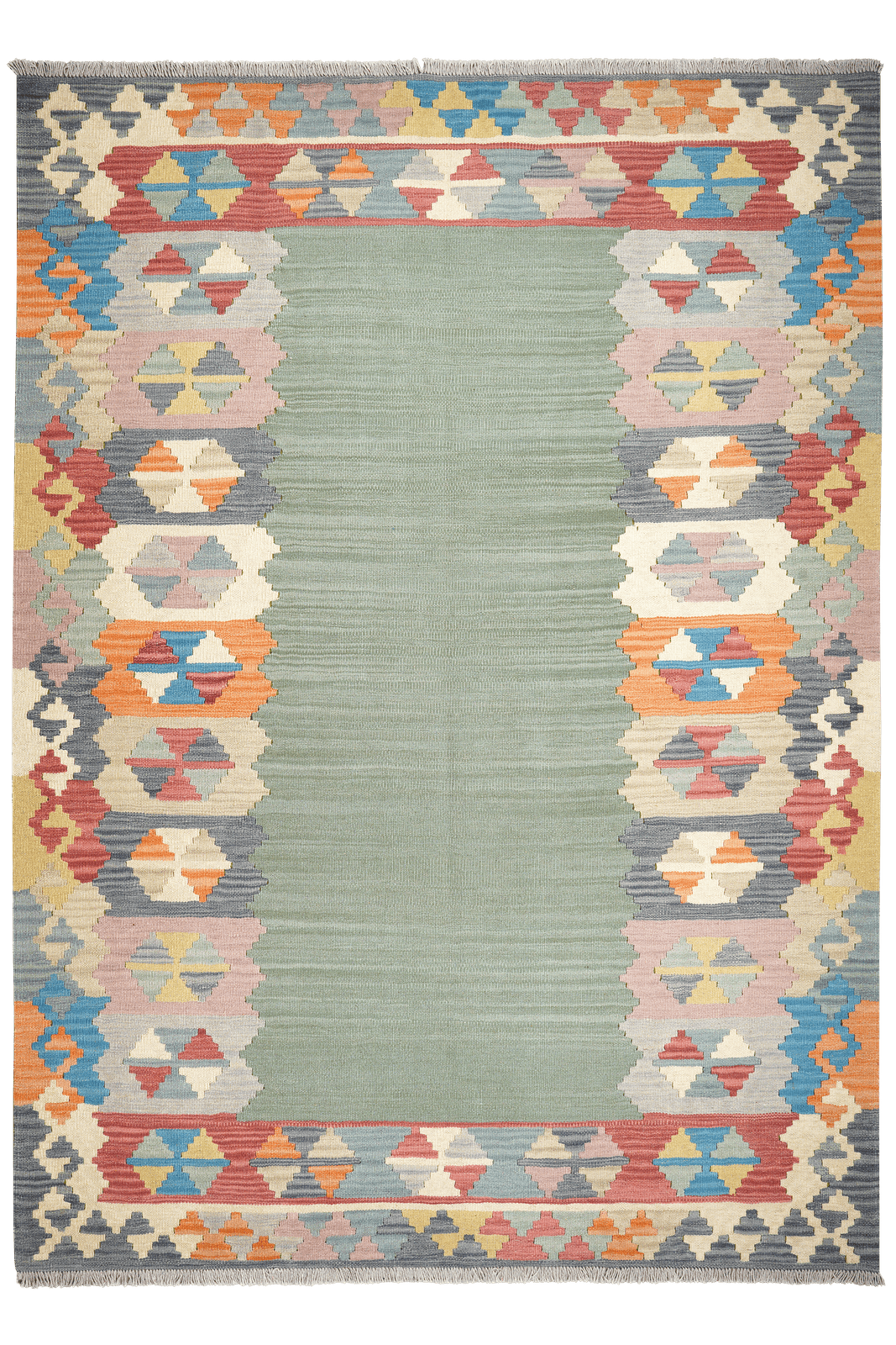 Kelim Gashgai — Handmade, 175x243 cm, Green, 100% Virgin Wool | Main view