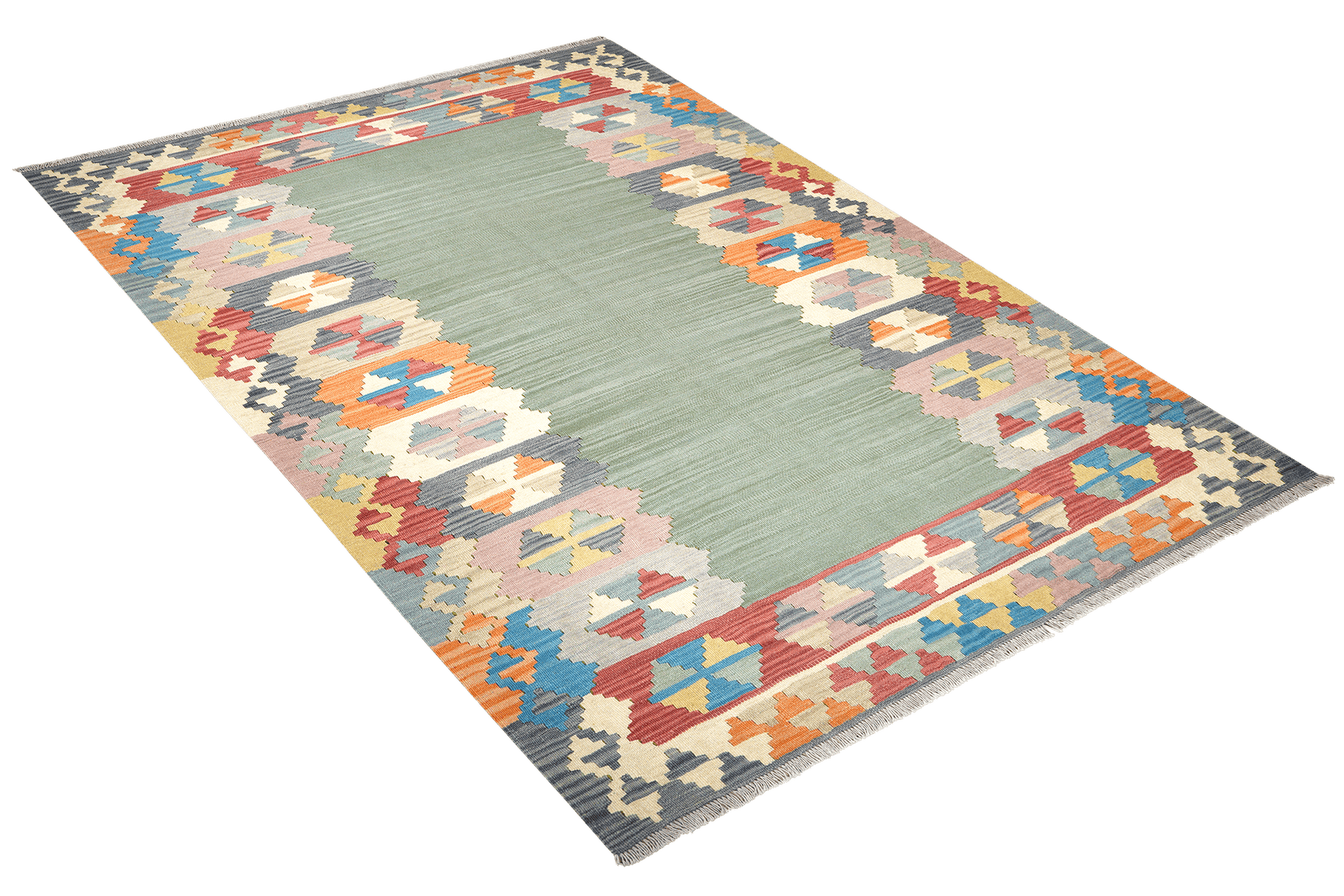 Kelim Gashgai — Handmade, 175x243 cm, Green, 100% Virgin Wool | View 4