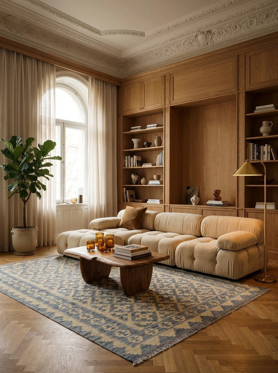 Kelim Gashgai — Handgefertigt, 229x169 cm, Grau, 100% Virgin Wool | Back view