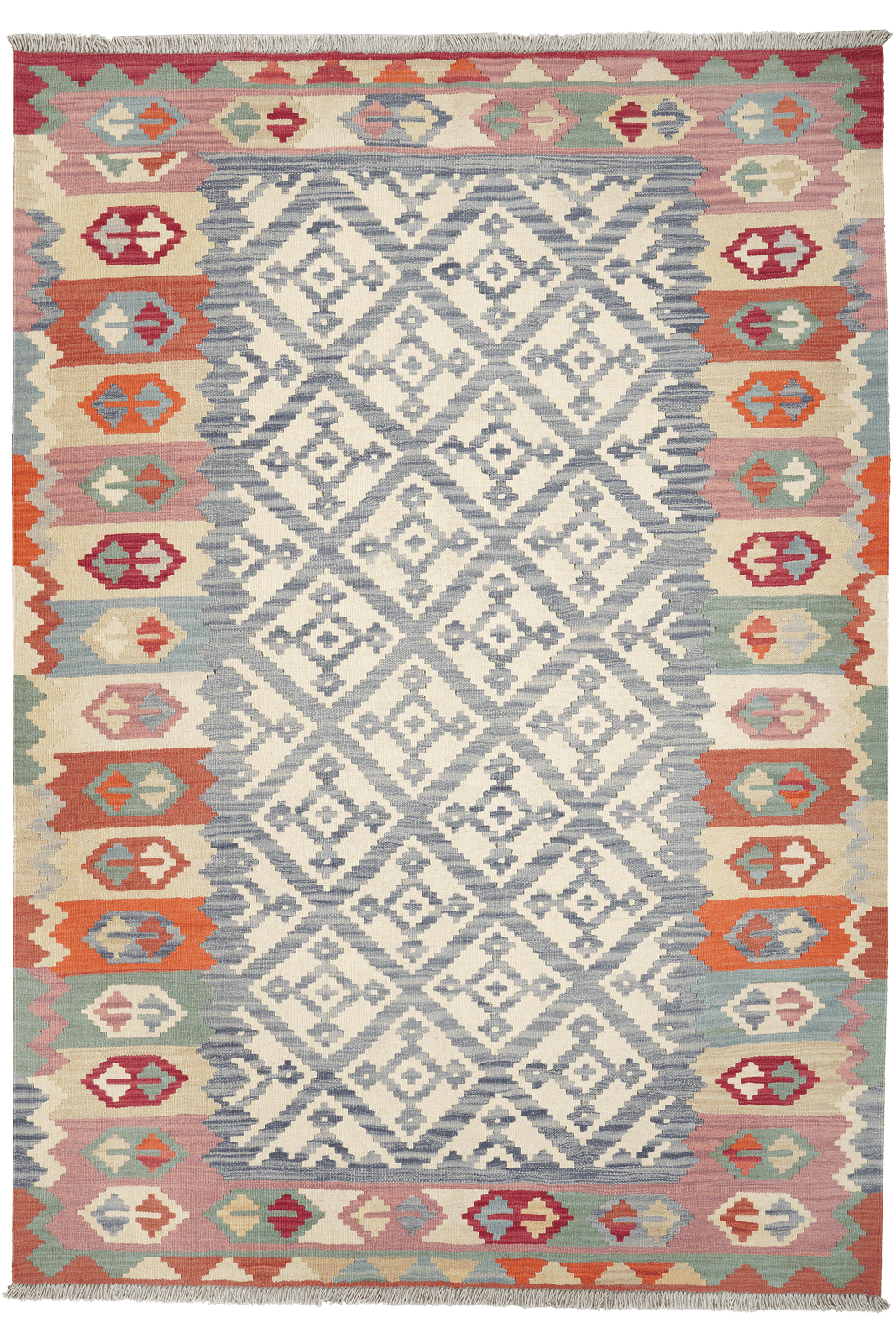 Kelim Gashgai — Handmade, 173x250 cm, Grey, 100% Virgin Wool | Main view