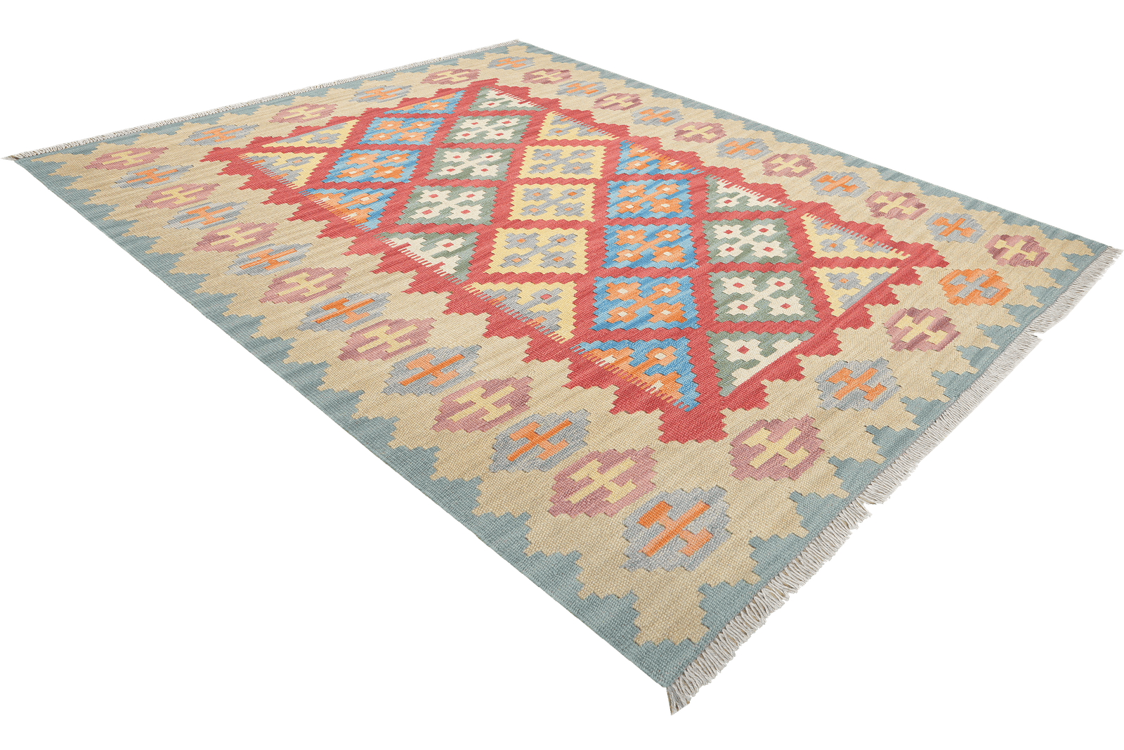 Kelim Gashgai — Handmade, 128x177 cm, Red, 100% Virgin Wool | View 4