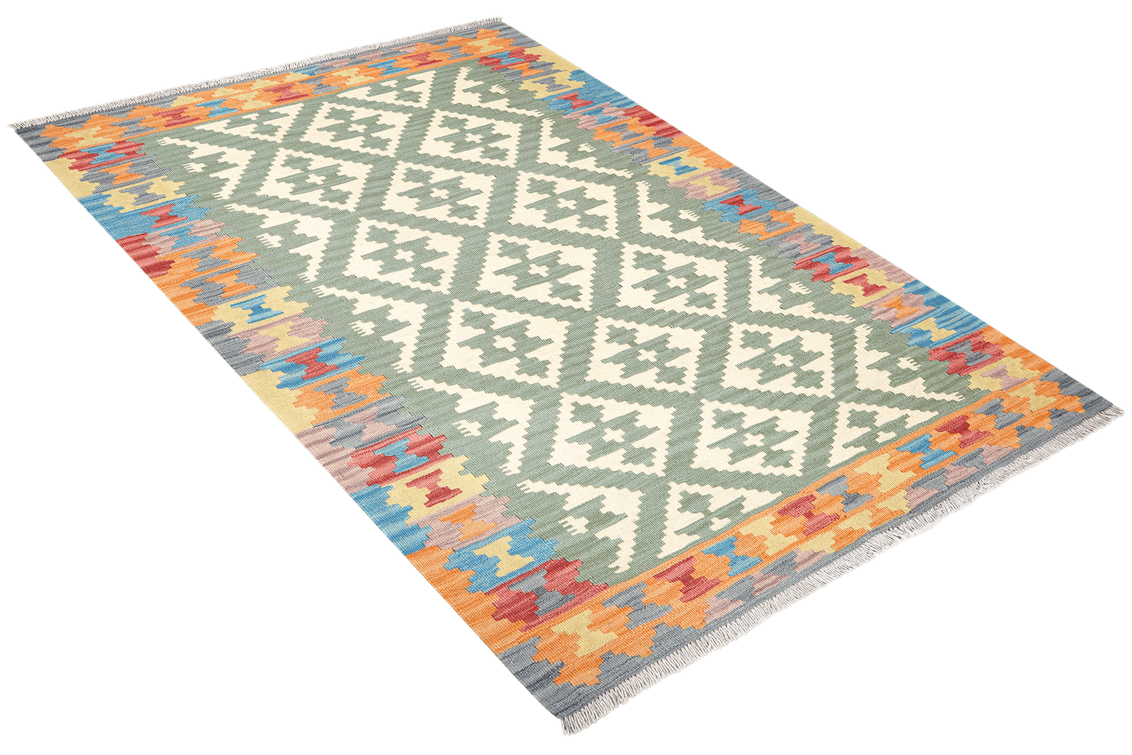 Kelim Gashgai — Handmade, 124x181 cm, Green, 100% Virgin Wool | View 4