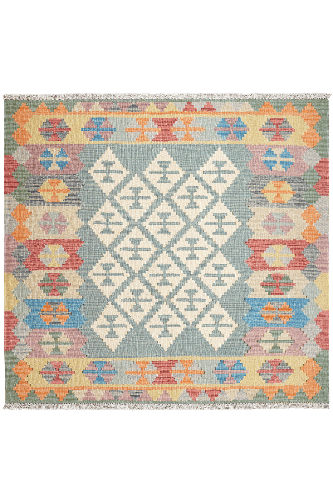 Kelim Gashgai — Handmade, 162x152 cm, Green, 100% Virgin Wool | Main view