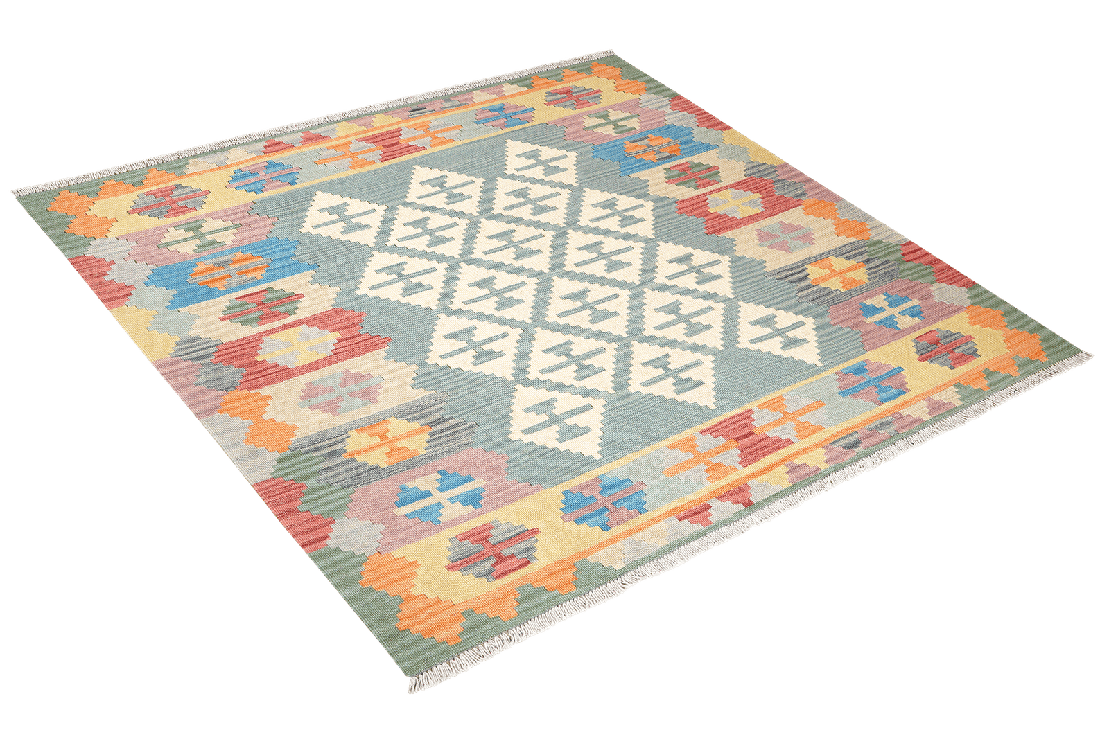 Kelim Gashgai — Handmade, 162x152 cm, Green, 100% Virgin Wool | View 4